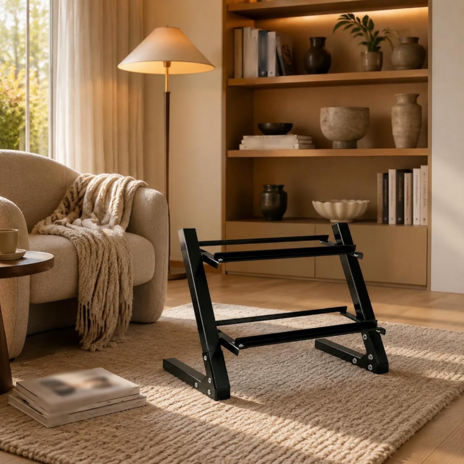 perfeclan Soporte de Pesas Estante Organizador Rack de Mancuernas de Dos Niveles en Acero con Estructura Inclinada para Acceso