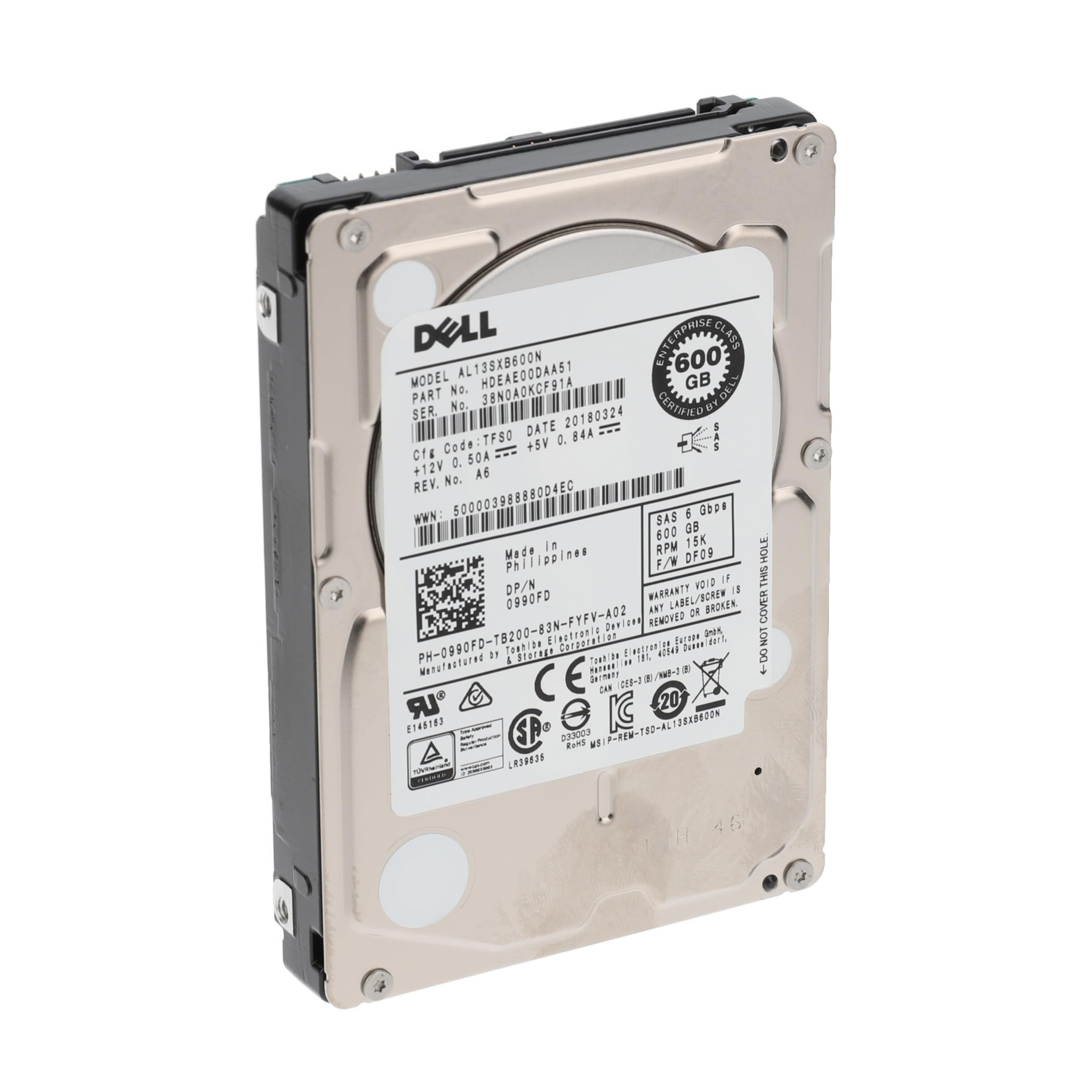 P4Y 2.5" HDD 600GB SAS 15K RPM 6G/s 5V pour Dell 990FD AL13SXB600N Enterprise Class