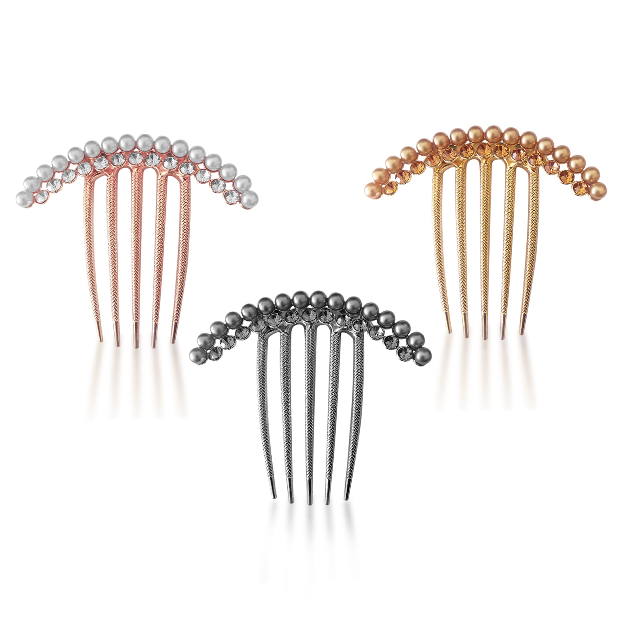 Sanas French Comb Clips For For Women (3Pcs) Metal Decorative Hair Bun Clips Non-slip Comb Juda Bun Hair Accessories For Women (3Pcs) (Trendy 3 Shades)