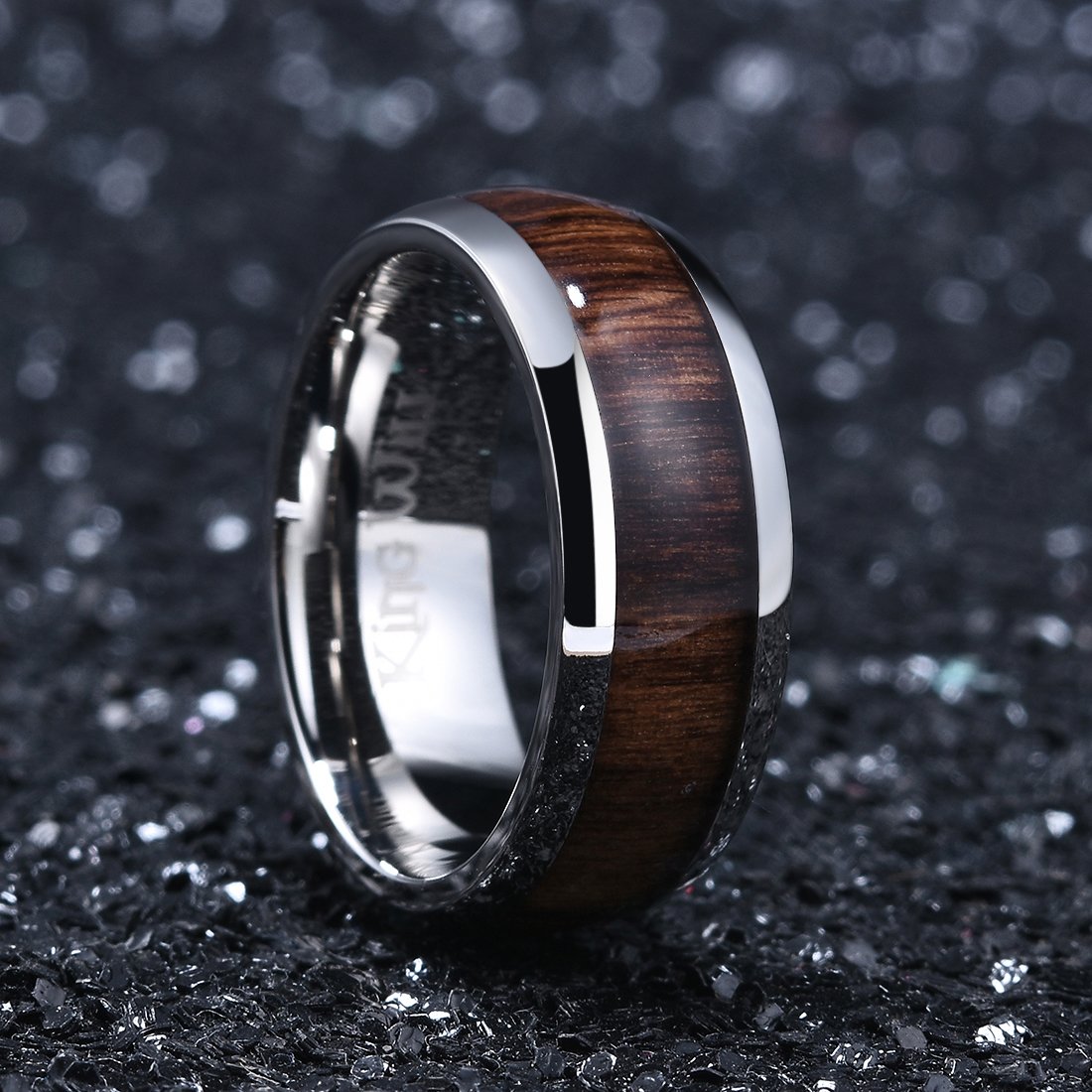 King Will 8mm silberner Titanring mit Holzeinlage - Innenloch, Ehering für Männer, hochglanzpolierte, abgeschrägte Kanten, komfortable Passform