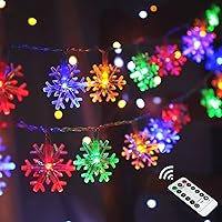 Vista 8 de Luces de cadena de copos de nieve navideños, 20 pies, 40 LED, funcionan con batería, luces de hadas azules con control remoto, 8 modos, luces