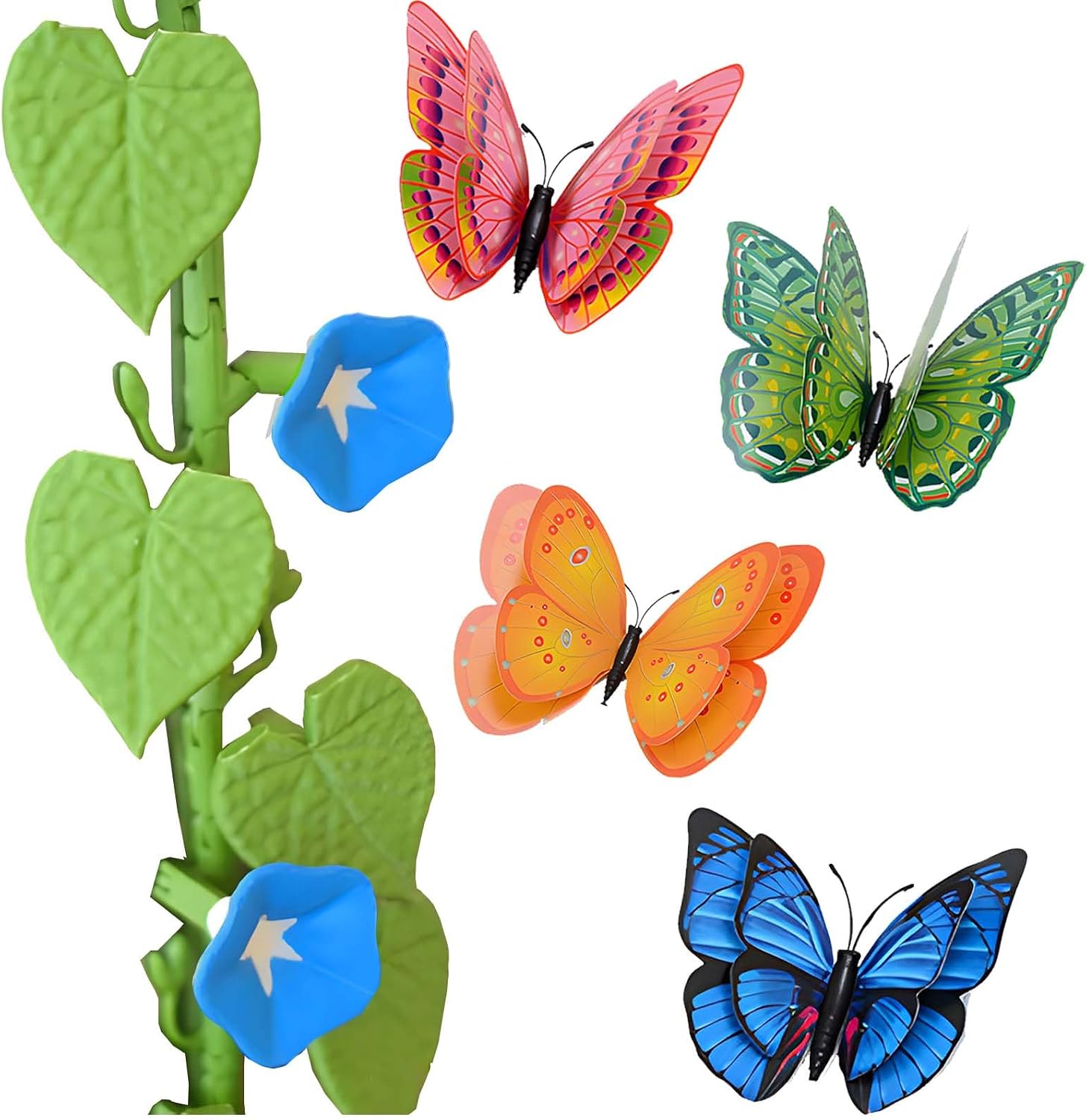 Morning Glory Refrigerator Magnets with Butterflies – 3D Printed Climbing Vine Plant, DIY Decorative Fridge Magnets for Kitchen Office, Articulating Stems