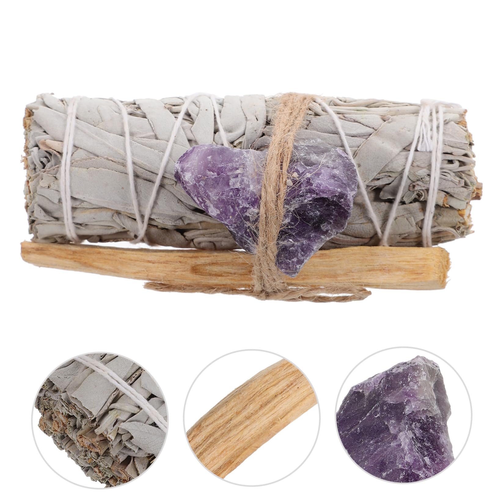 DECHOUS 5sätze Heilkräutern Raumreinigung Weiße Salbeibündel Mit Amethyst Heiligem Für Meditation Yoga Und Zeremonien Natürliche Duft Und Reinigungsmittel