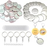 Button Maker Keychain Supplies, 50Sets 2.28inch/58mm Keychain Button Making Kit for Pin Maker Machine with Metal Shell Back Cover, Metal Top Cover, Transparent Film
