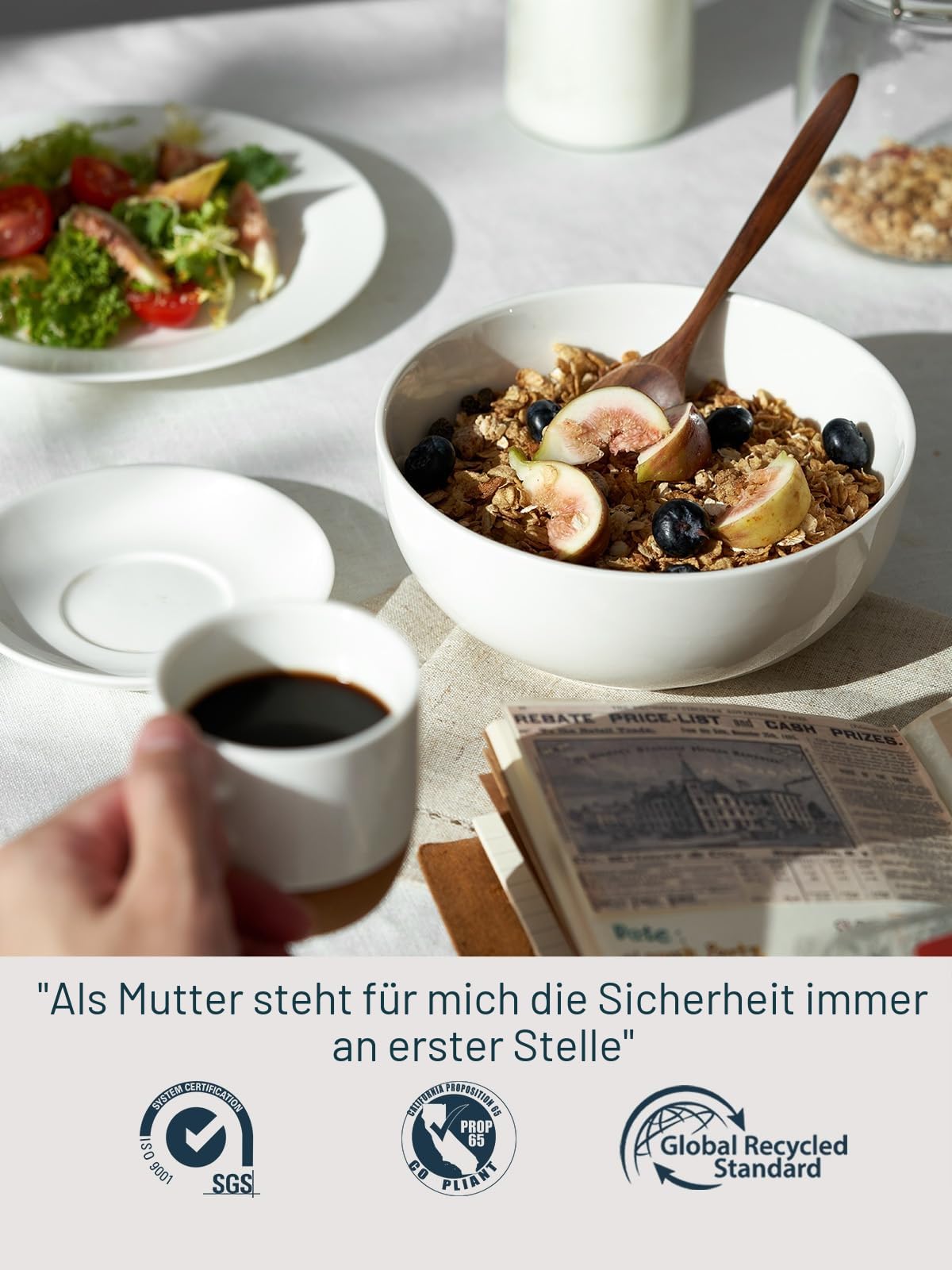 DOWAN Große Suppenschüsseln, 1100 ml Müslischalen, weiße Servierschalen, Φ18 cm, stapelbare Keramikschalen für Küche, Pastaschüssel-Set, 4 Packungen splitterfeste Keramik