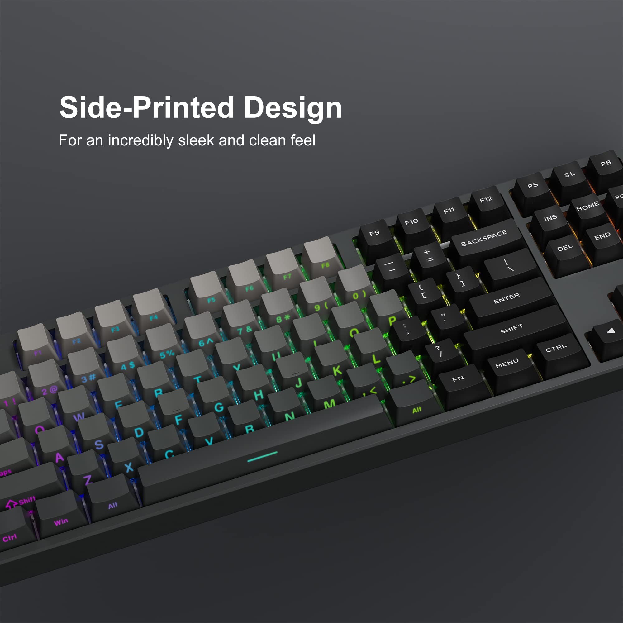 PBT Keycaps - Side Printed Keycap Set, Double Shot Shine Through Custom Keycaps, Gradient Gray Keycaps OEM Profile 136 Keys, Minimalist Style Phantom Keyboard Keycap for Mechanical Keyboards