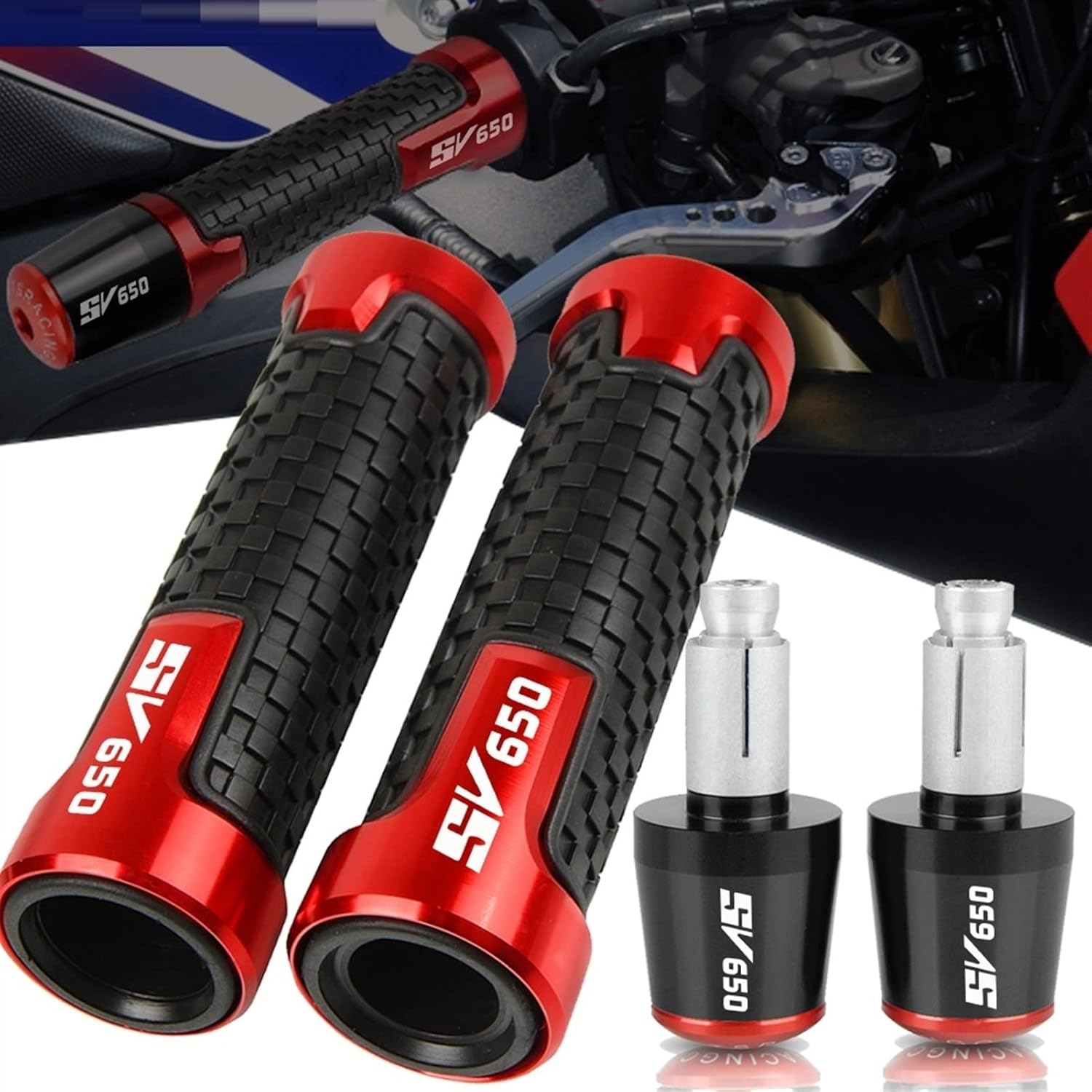 for Suzuki SV650 SV650S SV 650 650S 1999-2016 Motorcycle Anti-Skid Handlebar End Handlebar Hand Grips Rubber Grip Ends Plug 7/8'' 22mm with Logo Handle Bar (Color : Red)