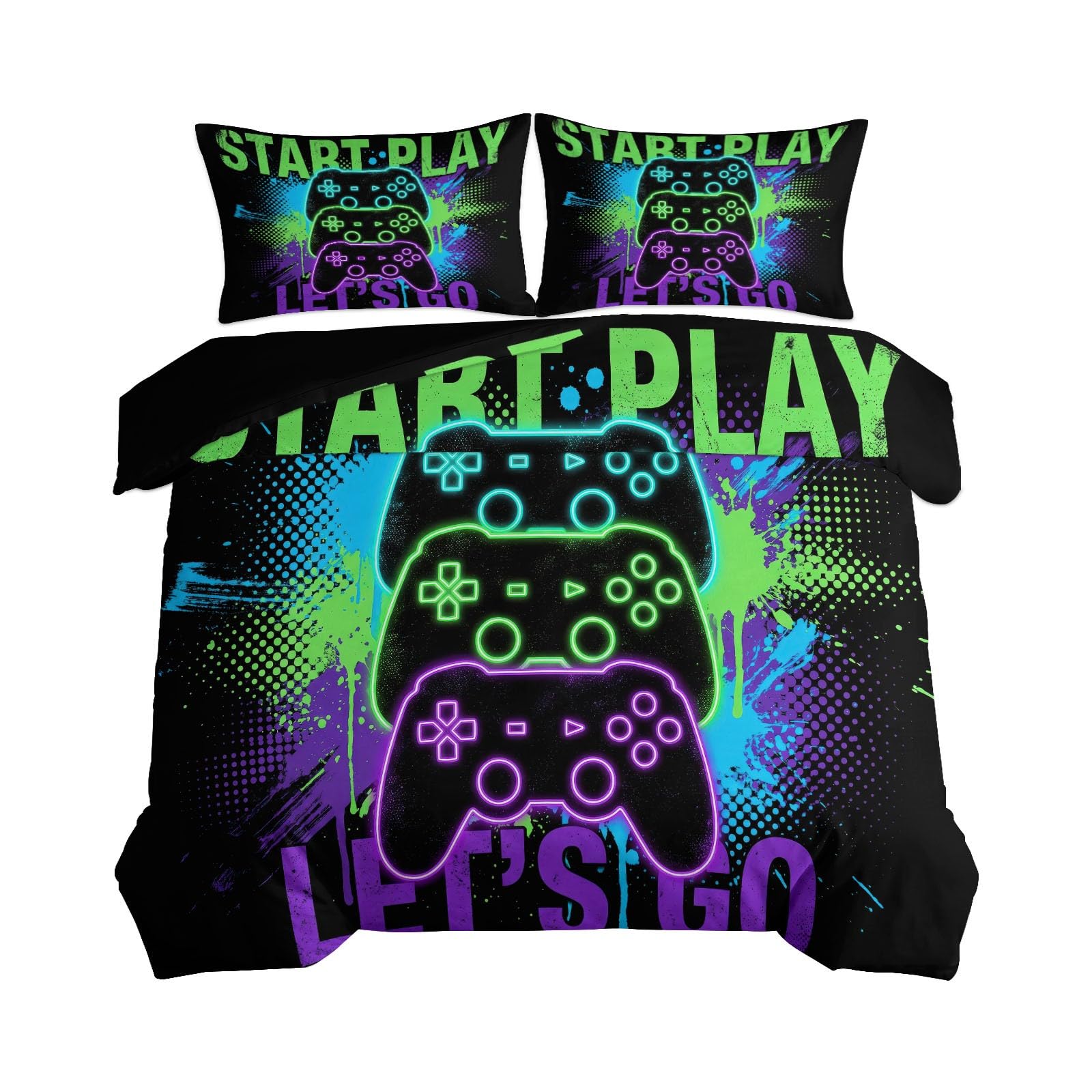 Gioco Astratto Copripiumino 220 x 240 cm reversibile Controller per videogiochi in cartone animato, morbido e piacevole sulla pelle, cerniera, leggero e traspirante, set da letto, nero multicolore