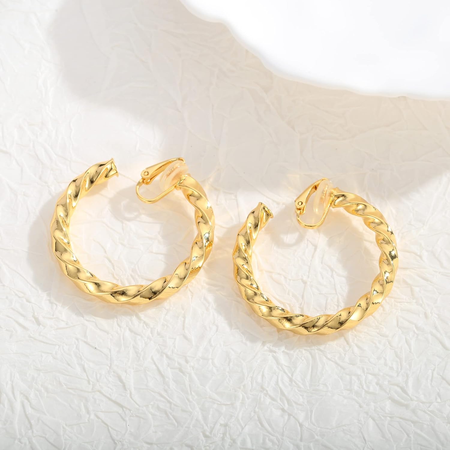 WOWORAMA Gold Clip On Hoop Earrings for Women - Classic Large Chunky Hoops - Non Pierced Minimalistic Clip Earrings - Image 7
