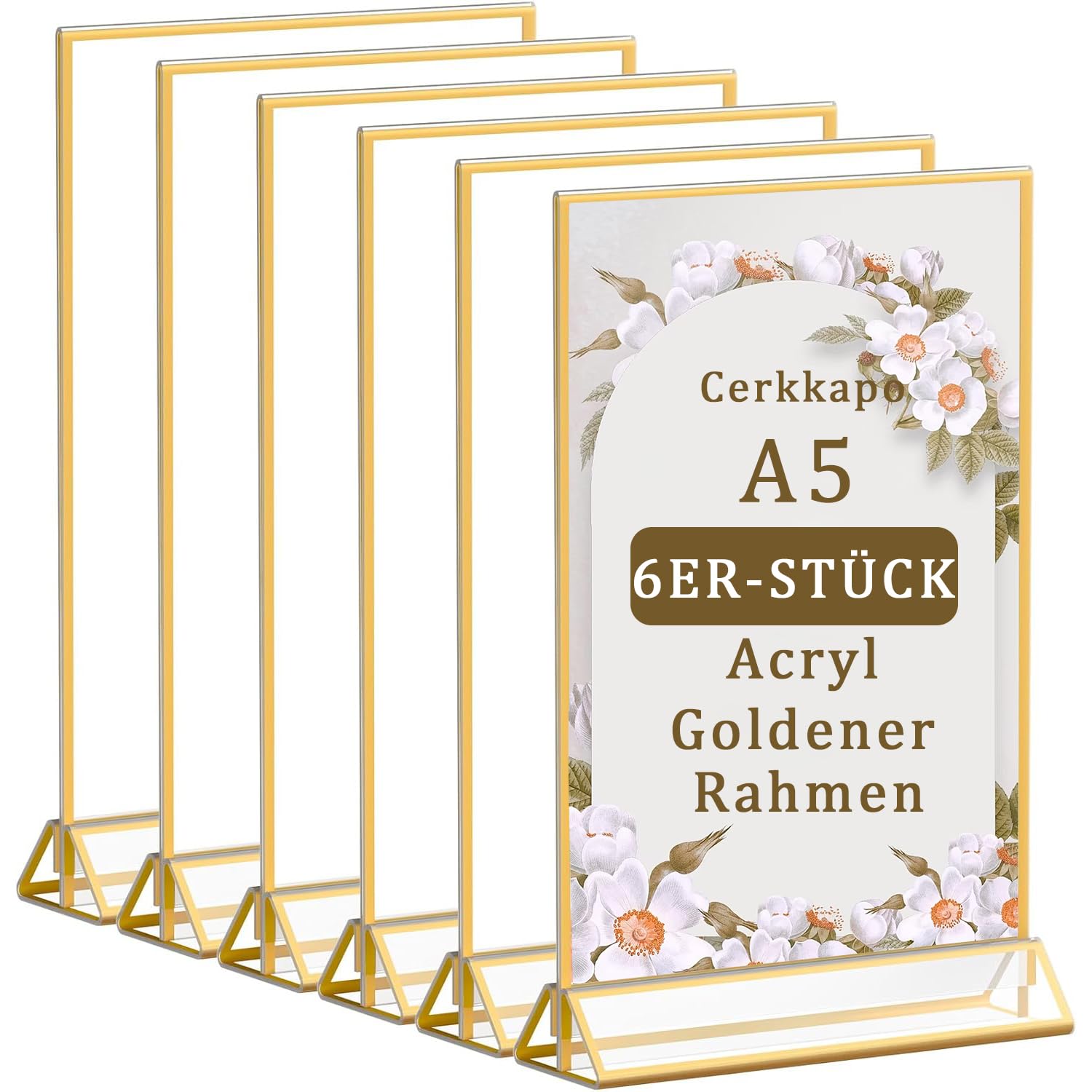Aufsteller A5 Goldene A5 Schicker Flyerständer Kartenständer Bilderrahmen für Kinderzeichnungen, Tishaufsteller a5Acryl Tishkartenhalter Tischnummern-Aufsteller für Hochzeit Tischdeko (6St)