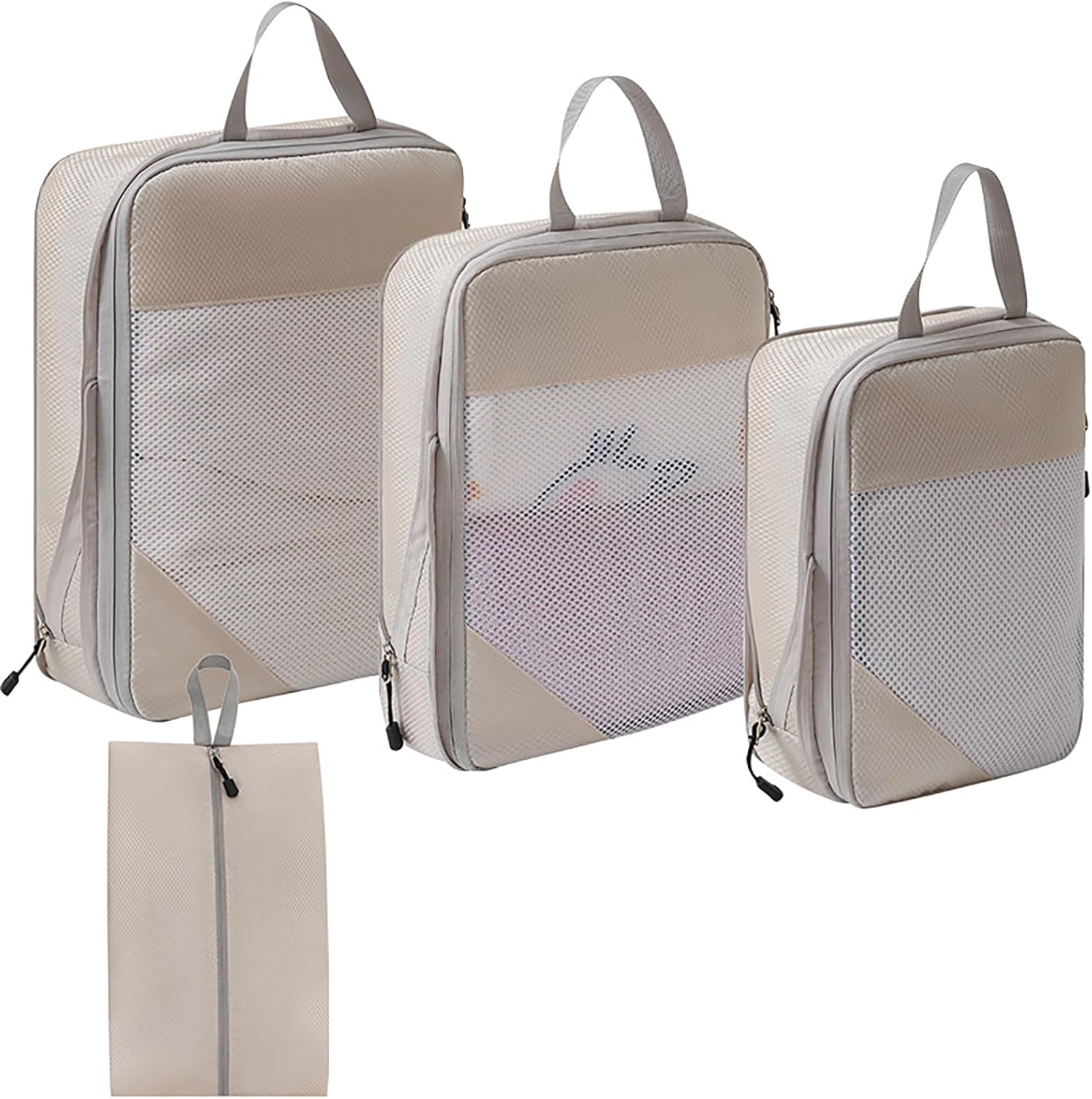 4pcs Packing Cubes for Suitcases Travel Organizer Travel Packing Kit with Clothes Shoes Storage Bag (Beige)