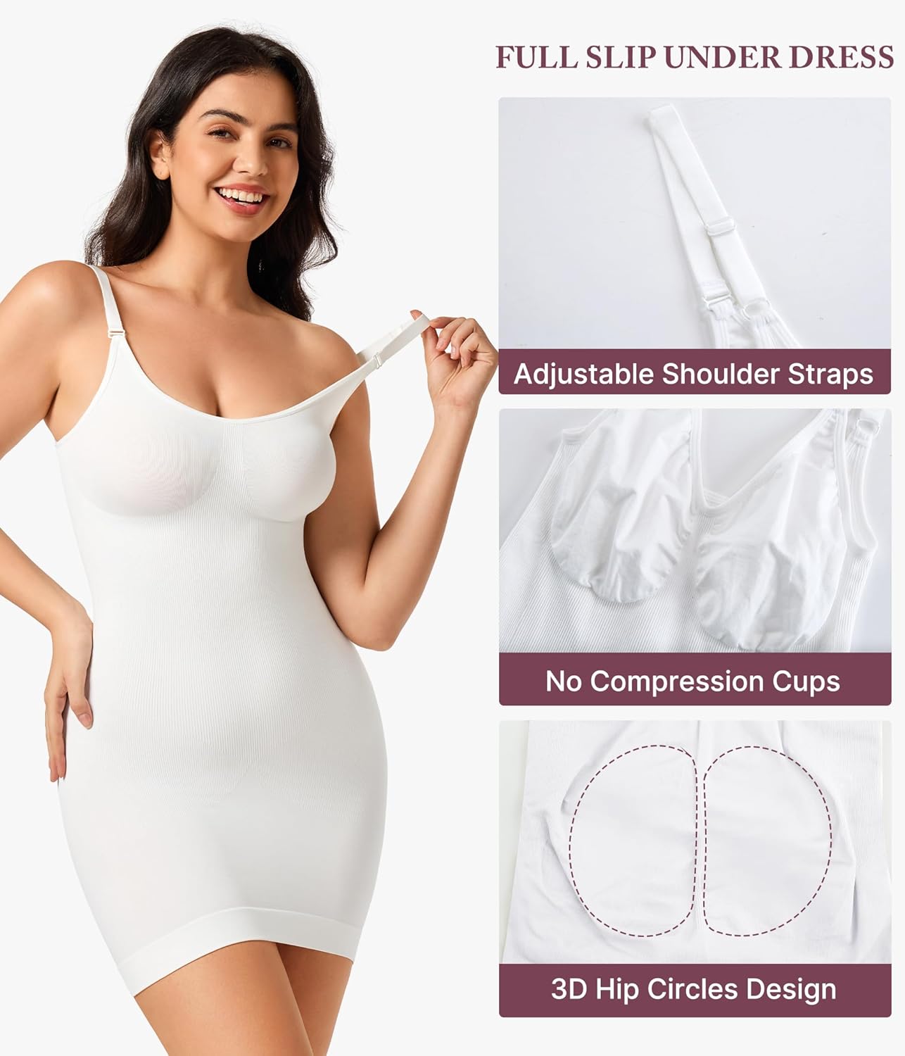RDSIANE Body Shaper For Women Under Dress One Piece Full Slip Tummy Control Shapewear Dress With Adjustable Spaghetti Strap - Image 3