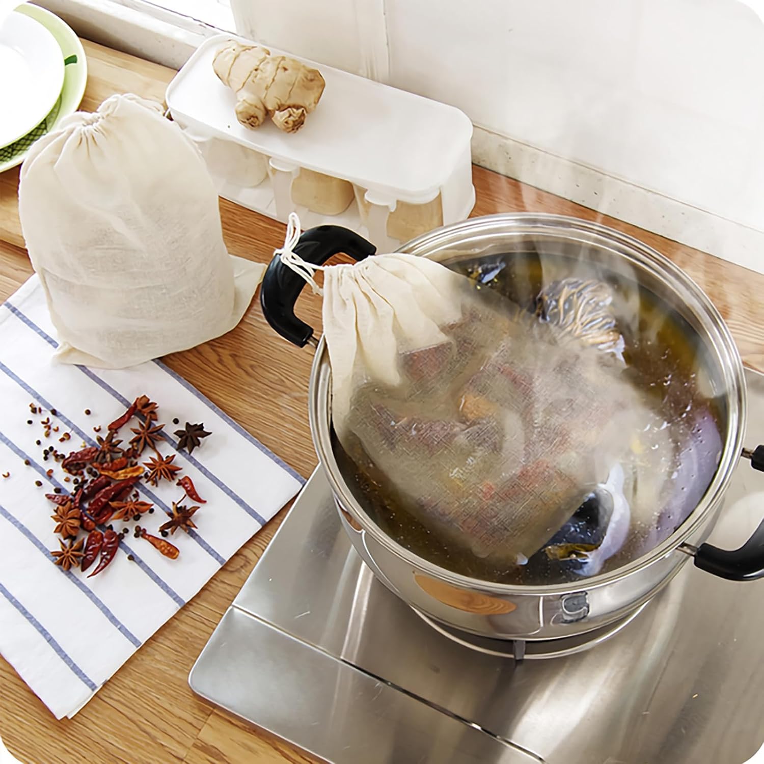 7pcs Cotton Filter Bags Reusable Drawstring Soup Strainers
