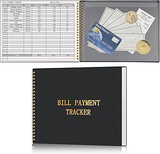 HAUTOCO Bill Tracker Notebook Monthly Bill Payment Tracker for Personal Budgeting Home Financial with 2 Storage Pocket, Payments Checklist Organizer Bill Planner 10.1 x 7.8'', Black