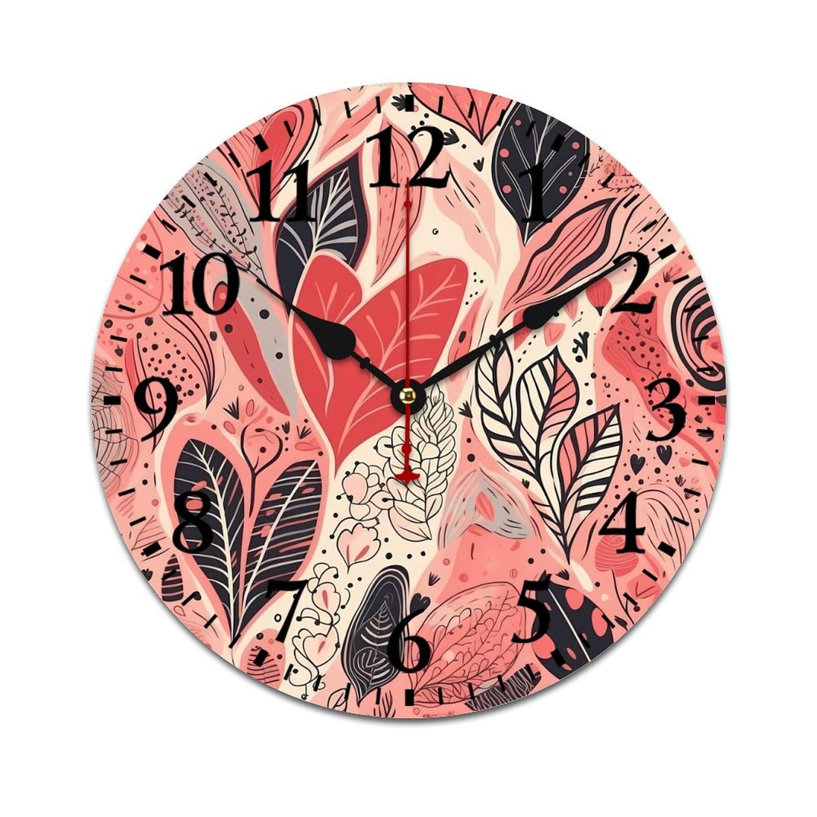 NTVOWPZO 10 Inch Wall Clock Wooden Leaves of Different Shapes Battery Operated Wall Clocks Silent Non-Ticking Square Wall Clock for Living Room Kitchen Home Office Wall Decorative Clocks