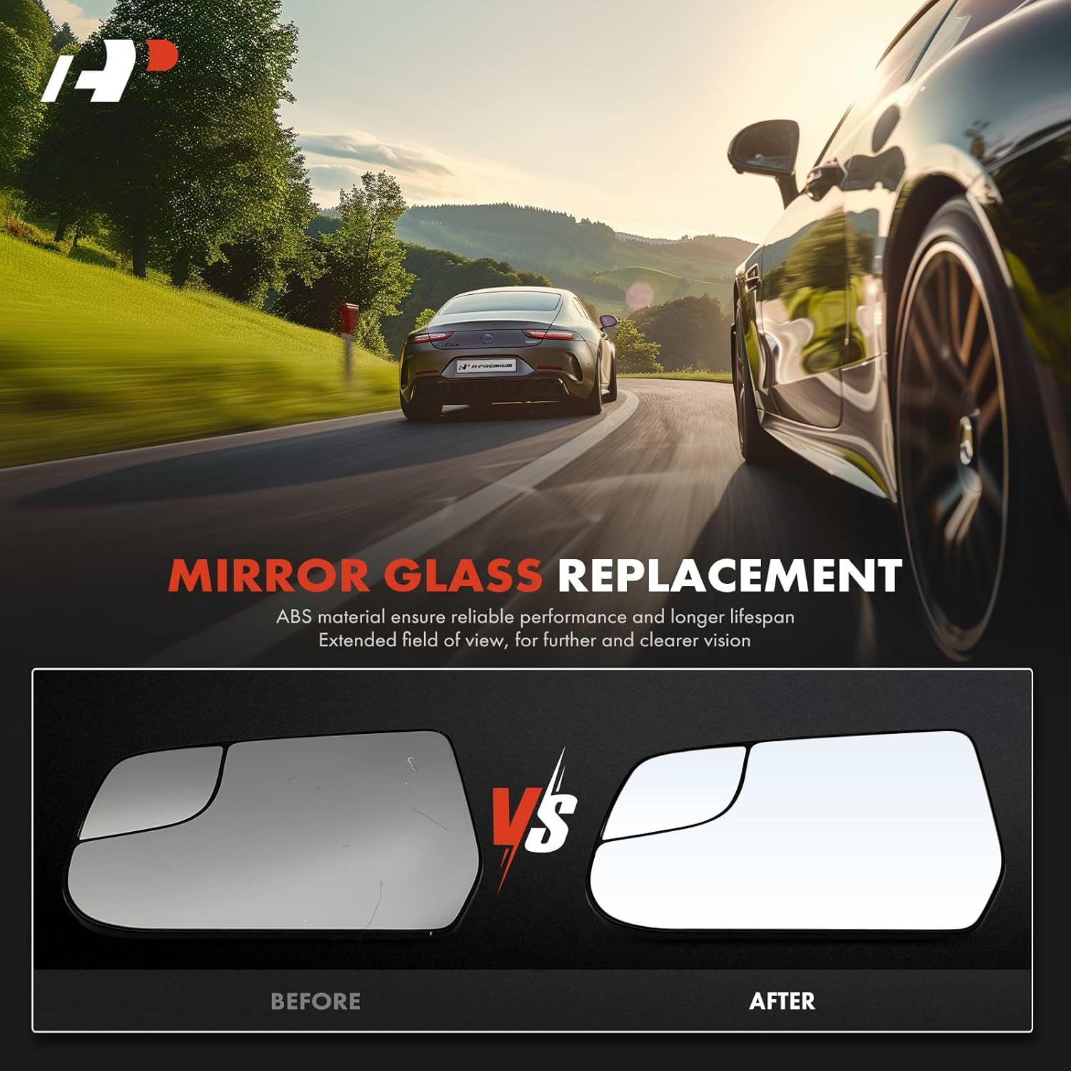 A-Premium Left Driver Side Non-Heated Mirror Glass with Backing Plate - Compatible with 2010-2017 Chevrolet Equinox & GMC Terrain, Exterior Side View Flat Mirror with Spotter Glass