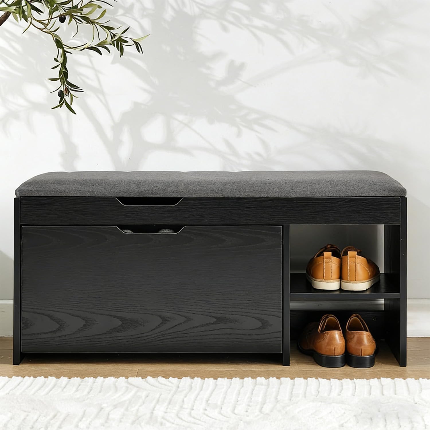 Shoe Storage Bench with Flip Drawer, Shoe Rack with Lift Top Storages Box, 2-Tier Bench Cabinet with Adjustable Shelves for Entryway, Hallway, Living Room, Mudroom, Black