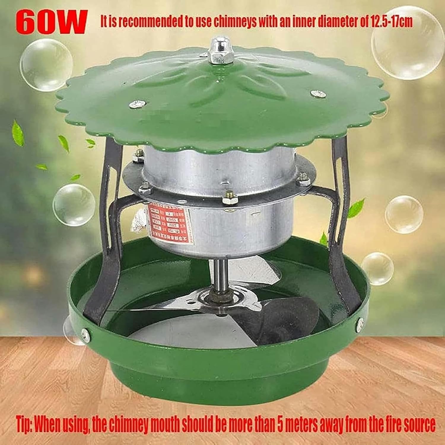 Chimney Smoke Extractor, Little Noise Fan with for Fireplace Lid, Induced Shooting Fan for Domestic Chimney, Diameter Chimney Pipe (60W)