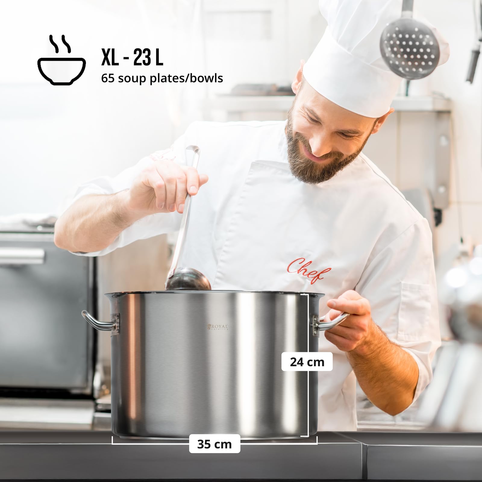 Royal Catering Pentola a induzione, 23 l, Ø 35 cm, con coperchio, in acciaio inox