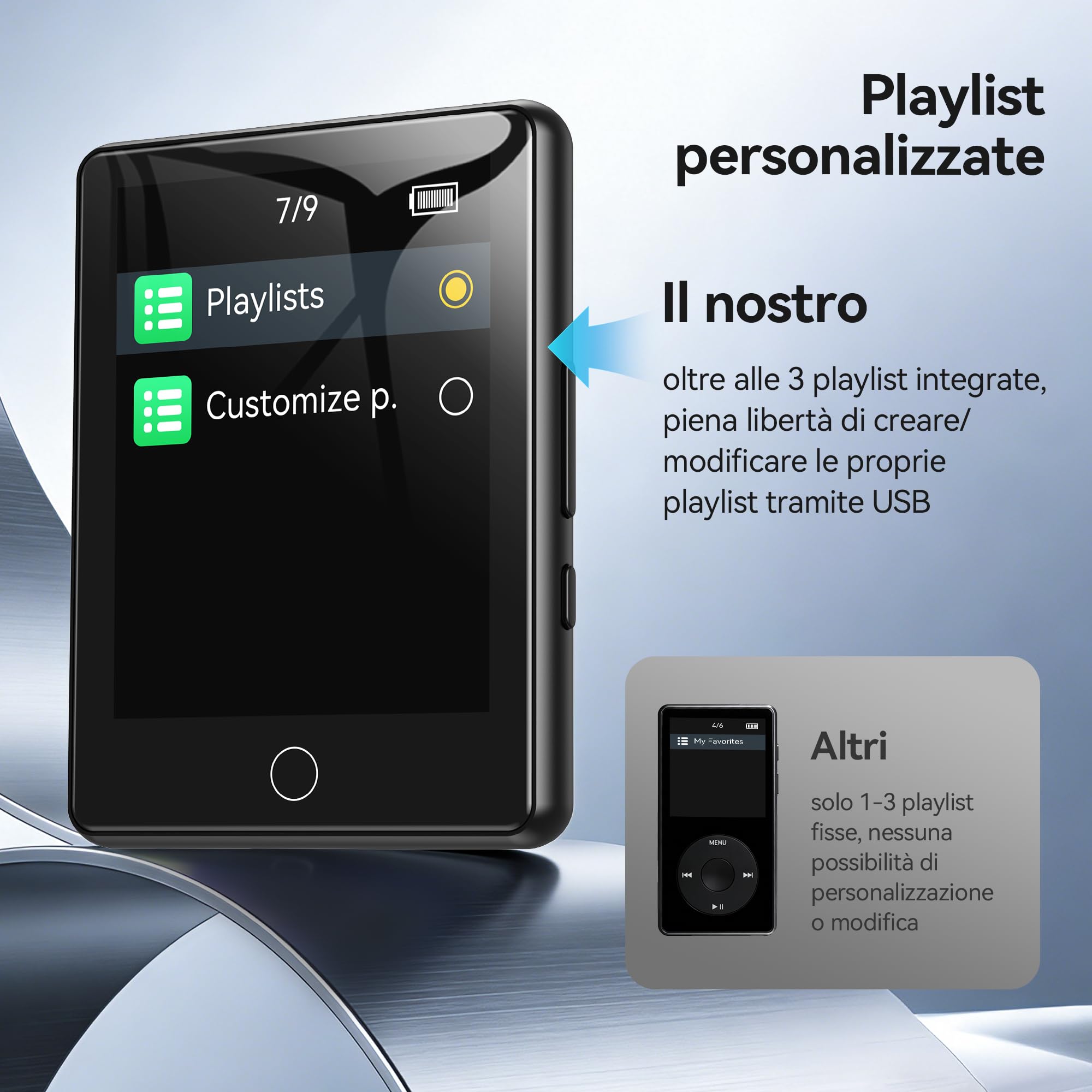 AGPTEK MP3 Bluetooth 5.3 con Schermo Tattile da 2,8", Lettore MP3 con Audio HiFi, Radio FM, Registratore e Altoparlante, 64GB Lettore Espandibile a 128GB, y Player Custodia in Silicone
