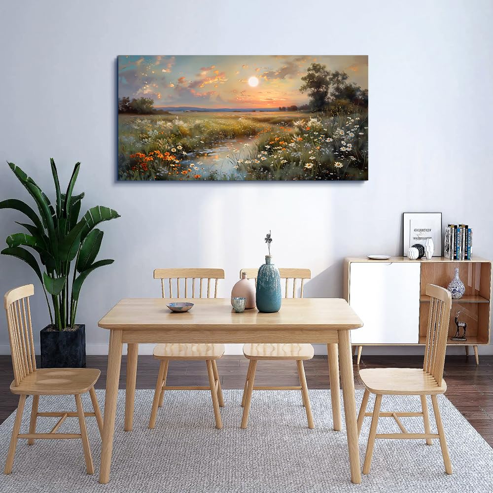 Lienzo decorativo de pared para sala de estar, decoración de pared para dormitorio, oficina, vintage, granja, flores silvestres, pinturas de pared de paisaje natural, arte estético, 3