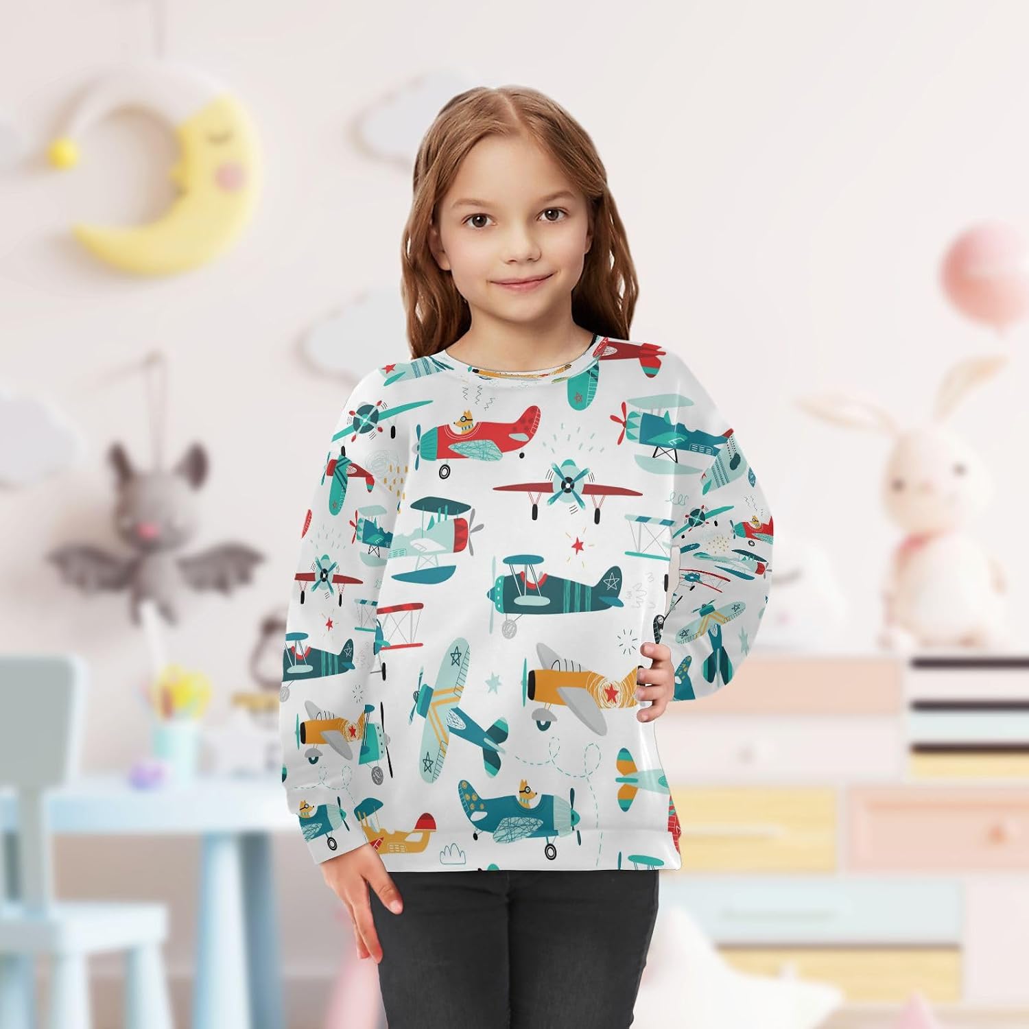 Eionryn Cute Animal Airplane Boy Girl Sweatshirt Toddler Crewneck Pullover Sweater Long Sleeve Fall Winter Clothes
