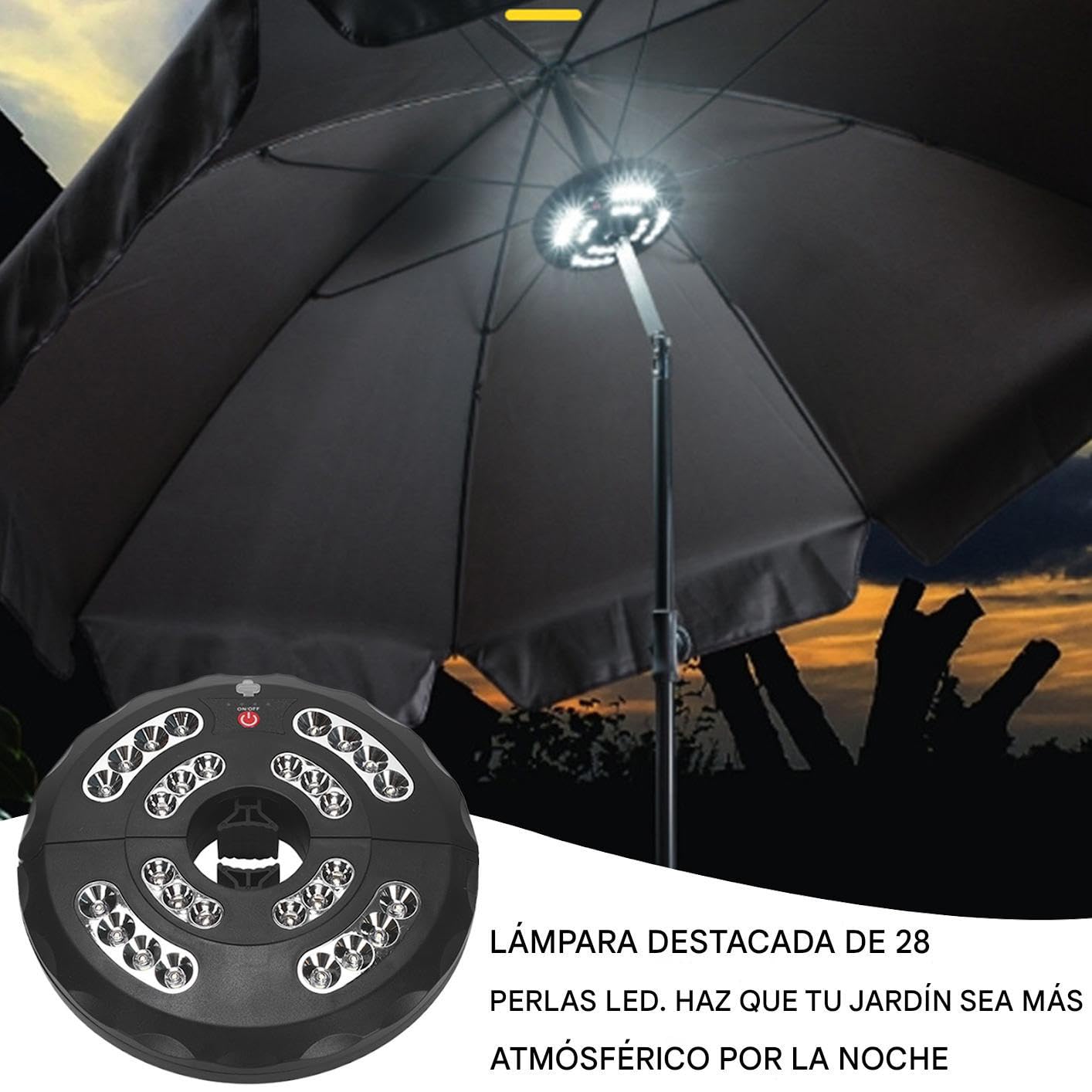 Luces Para Sombrilla Exterior, Luces De Jardín Para Sombrilla, 3 Modos Ajustables Impermeable Recargable para Barbacoa Reuniones Jardín Acampada Decoración Patio Trasero