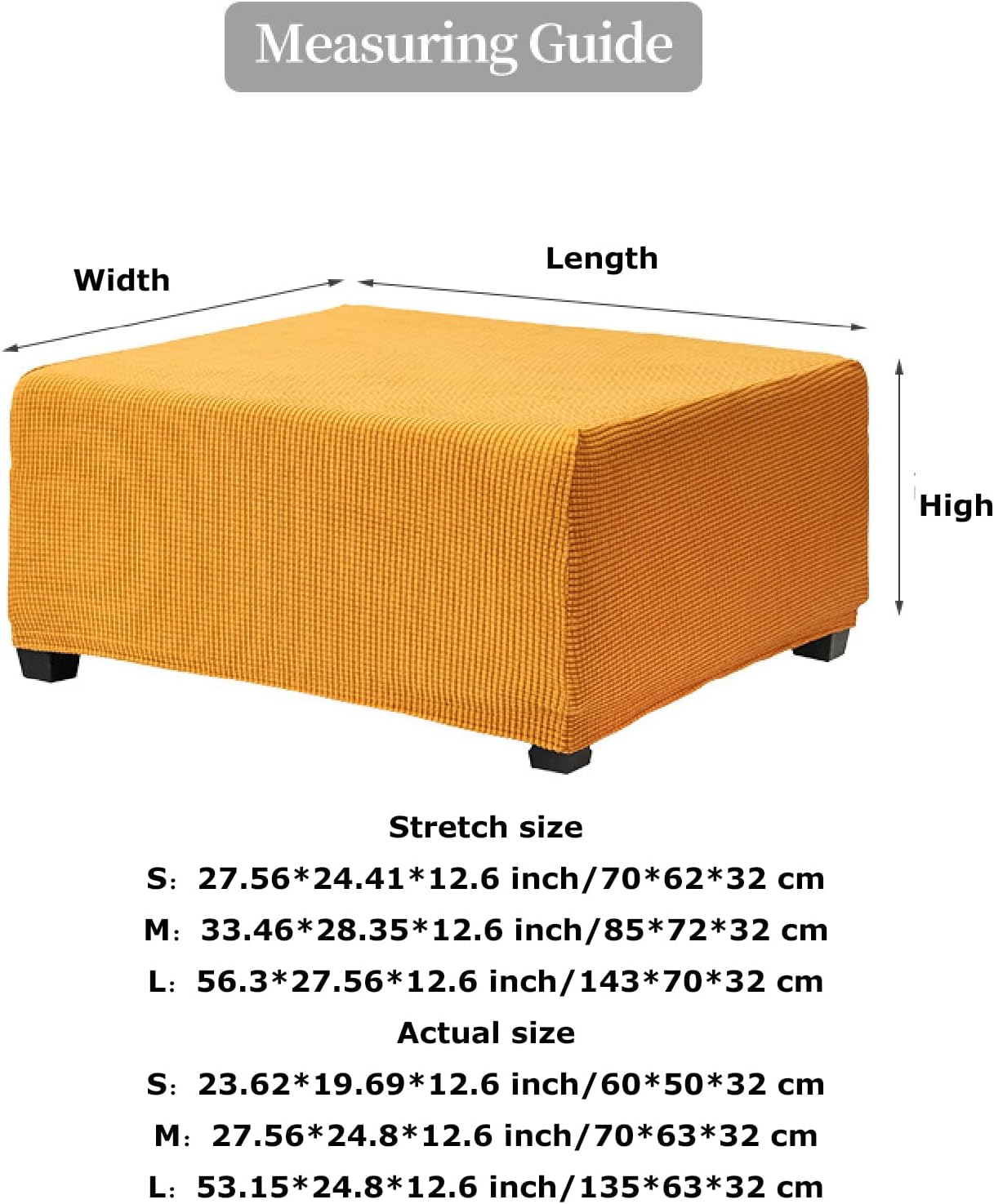 Jonuiony Stretch Ottoman Cover, Folding Storage Stool Covers, Rectangular Footrest Slipcover, Foot Rest Slipcovers with Elastic Bottom, Jacquard Fabric Foot Stool Furniture Protectors (Pumpkin,L)