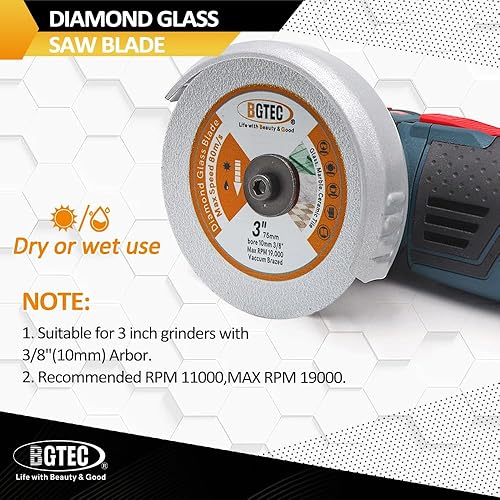 Miniatura 7 de BGTEC - Disco de corte de vidrio de 3 pulgadas y 2.953 in para vidrio, jade, cristal, botella de vino, azulejos de cerámica, mármol, piedra