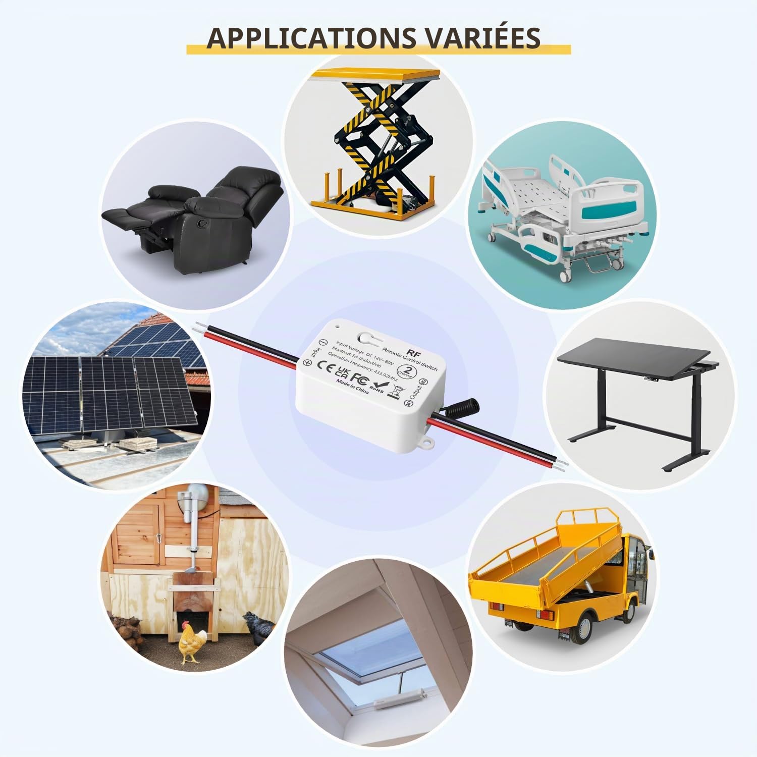 Interrupteur Télécommande Sans Fil Moteur CC 12V 24V 80V Contrôle Marche Avant/Arrière. Compatible portes de garage, portails, volets roulants, stores électriques, pompes. Livré avec 2 télécommandes