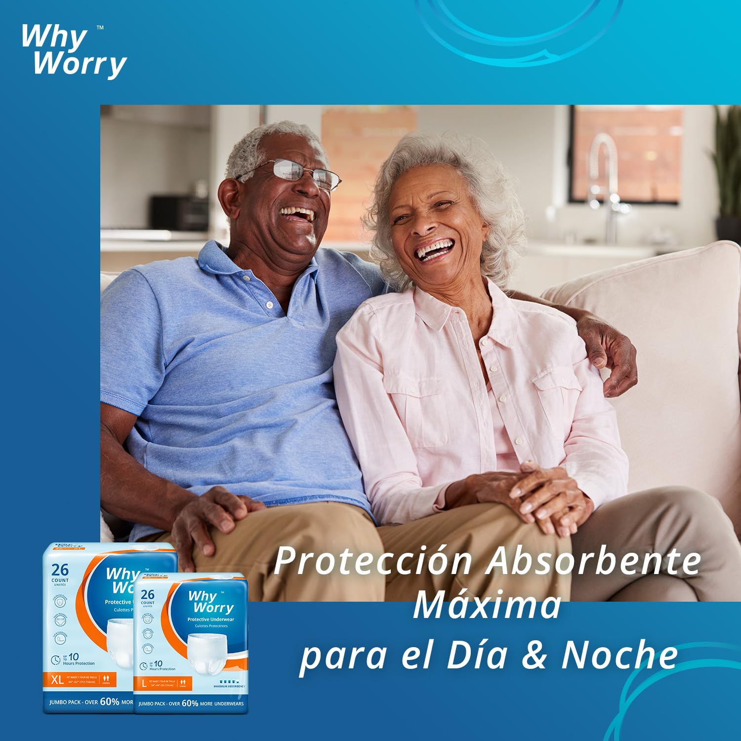 WhyWorry Pañales para Adultos con Incontinencia, Bragas Absorbentes Desechables para Hombres y Mujeres, Ropa Interior con Máxima Absorción para Ancianos, Antiolor, Unisex, Talla XL, 26 Unidades