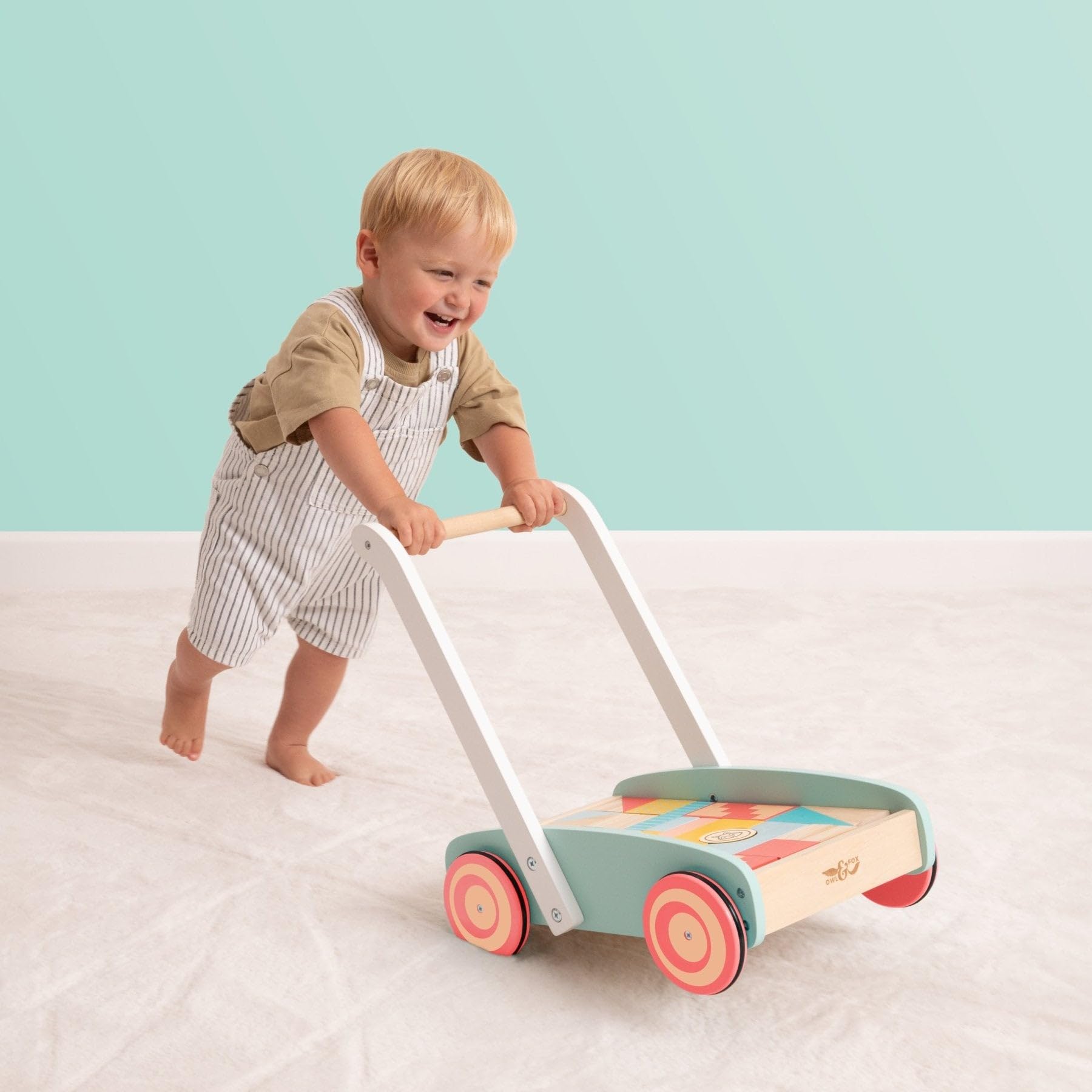 Owl & Fox Trotteur bébé en bois Montessori, activité de poussée traditionnelle et jouet de développement précoce, bois FSC, 12 mois et plus, trotteur pour garçon et fille, chariot de marche pour bébé