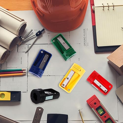 Miniatura 6 de Paquete de 20 sacapuntas de carpintero, compacto manual, sacapuntas de carpintería, portátil, para carpintería, viajes, oficina, 5 tonos vibrantes