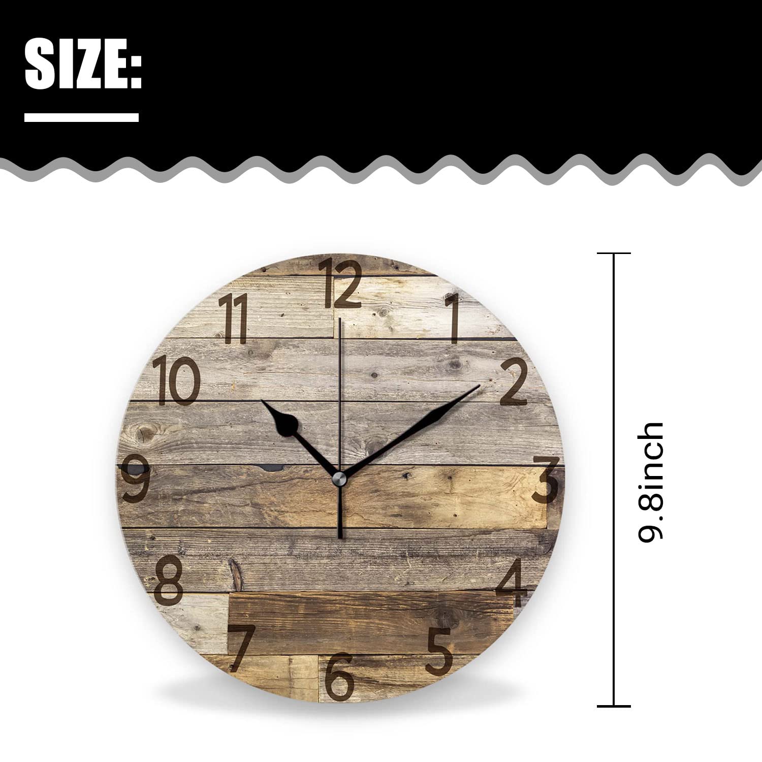 ACOZUHSE Silent Non-Ticking Wall Clocks, Brown Wood Barn Board