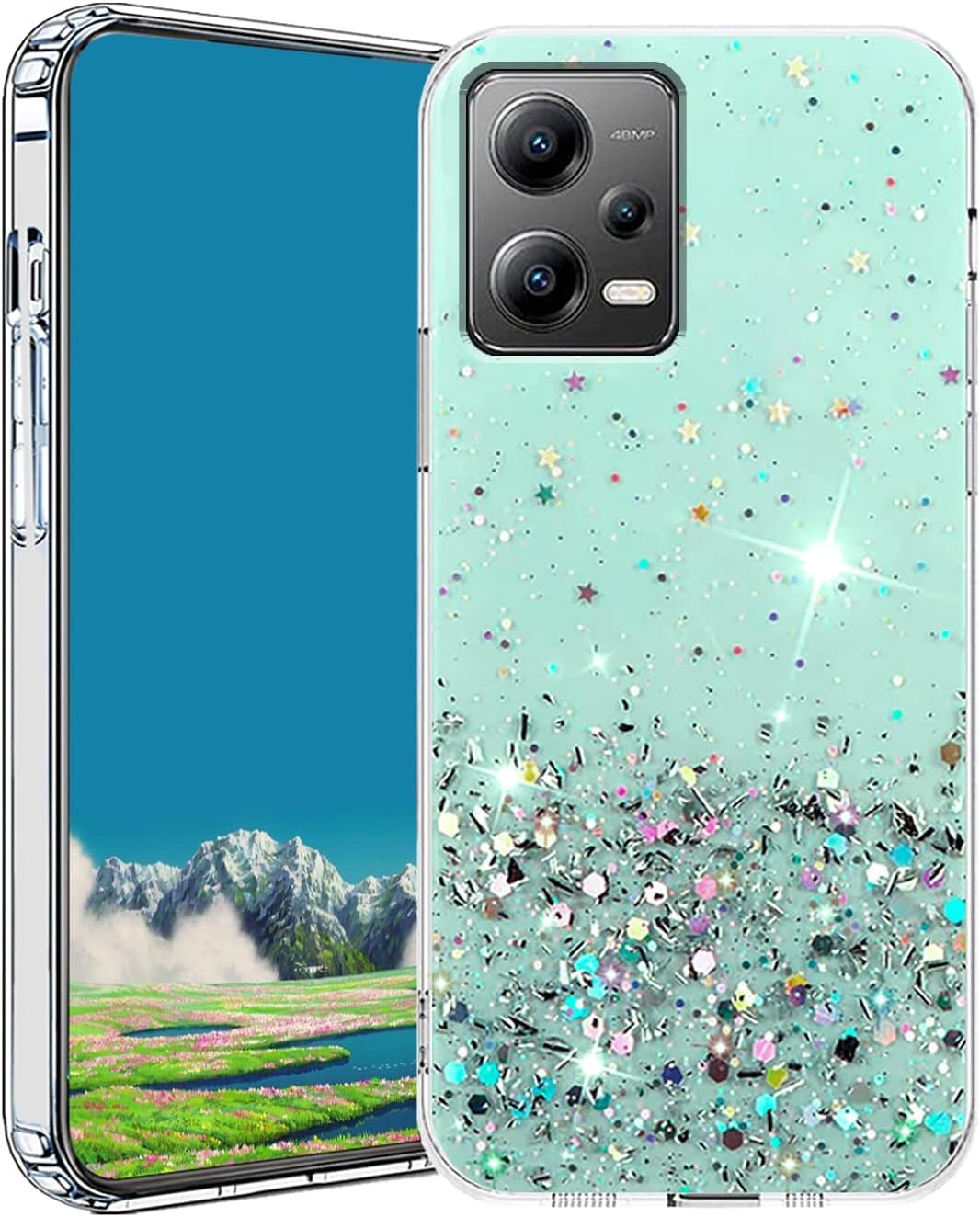 VONZEE® Glitter Case Compatible with Redmi Note 12 Pro, Non Moving Glitter Stars Cover Soft TPU + Hard PC Bumper Bling Cover for Women Girls Protective Shockproof Phone Case (Green) (B0CDRXZBBP) Amazon Price History, Amazon Price Tracker