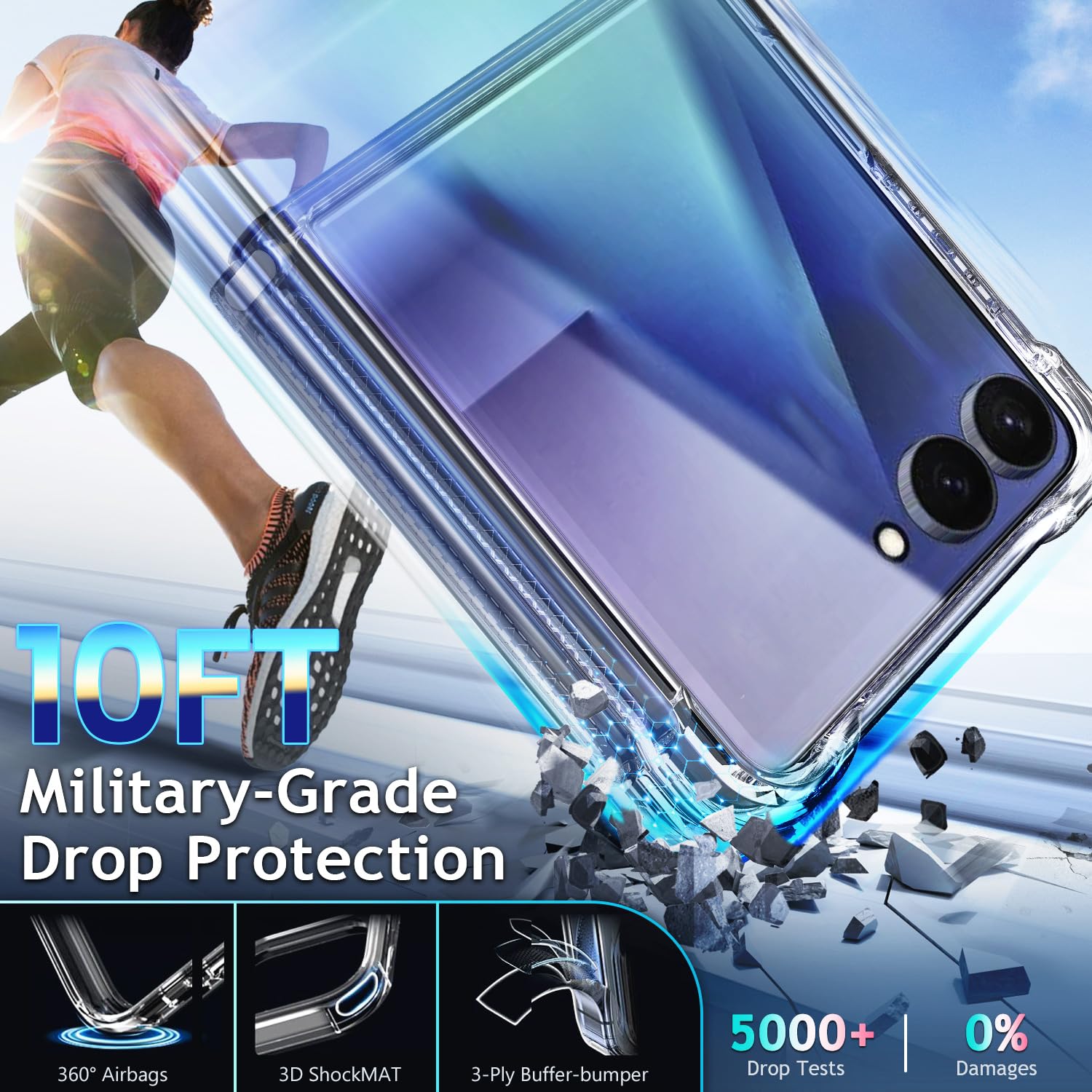 NGB - Custodia per Galaxy Z Flip 8, con cristalli liquidi glitterati | Compatibile con Samsung Galaxy Z Flip 8, pellicola salvaschermo in vetro temperato e cinturino da polso inclusi