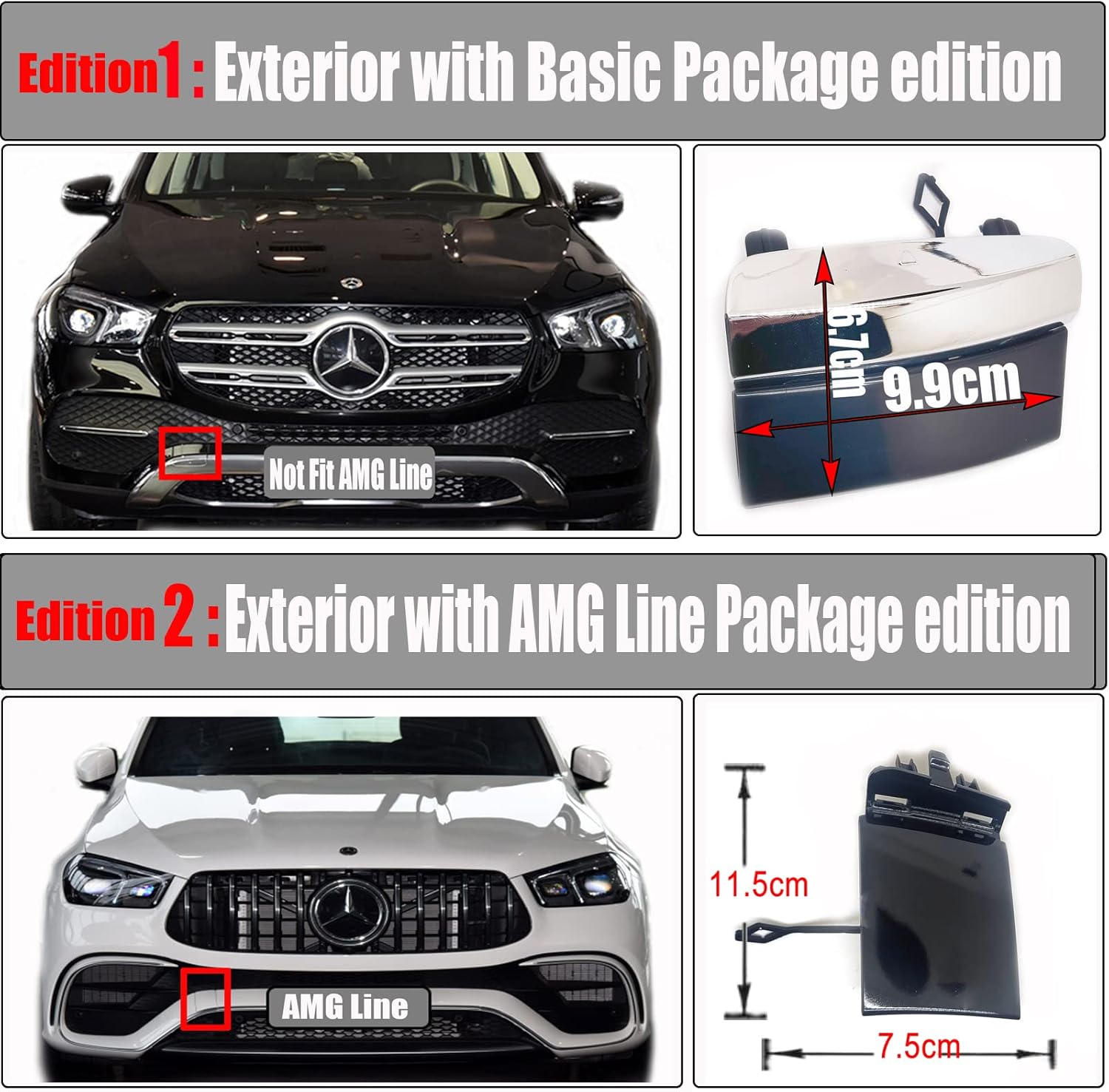 Front Tow Cover 2in1 Fit 19-22 Mercedes Benz GLE V167 W167 for GLE300 GLE350 GLE400 GLE450 GLE580 GLE53 GLE63 2019 2020 2021 2022 Bumper Towing Hook Eye Cap 1678853802