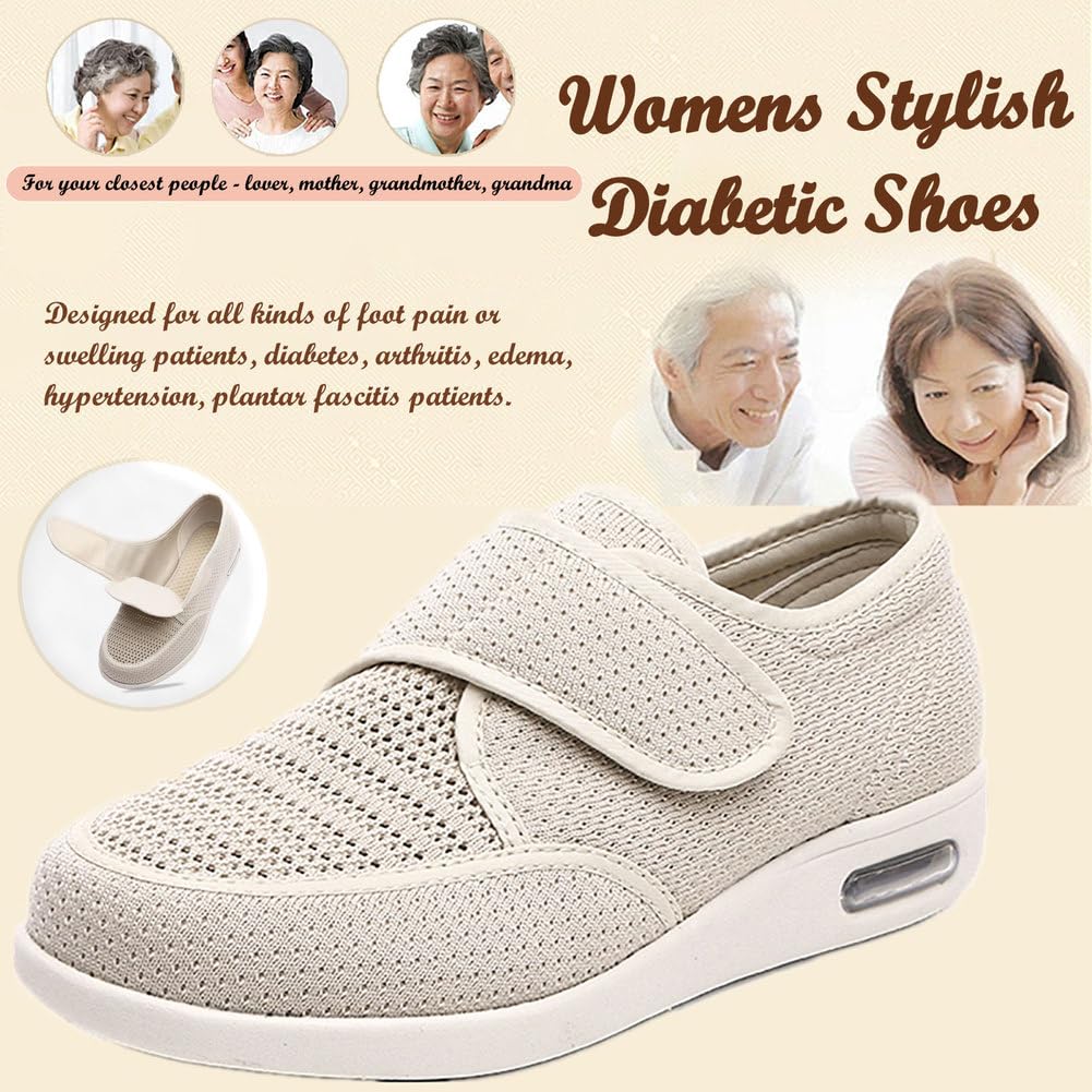 Zapatos para DiabéTicos para Mujer, Zapatos Anchos para Personas Mayores, Zapatillas Deportivas para Pies Hinchados Y Edemas, Antideslizantes, Cierre Ajustable con Velcro