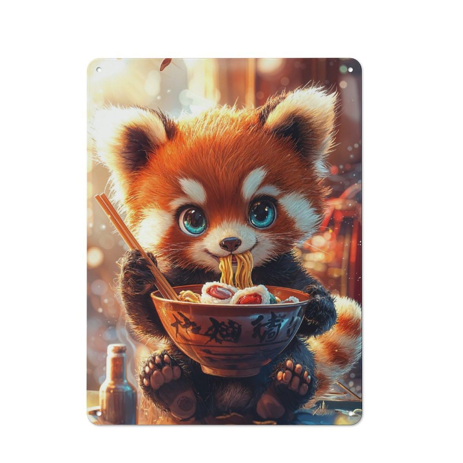 Junmoney Red Panda Eating Ramen Vintage Tin Sign 40X30cm With For Guest Room Or Hallway, For Vintage Wall Decor Fans, For Themed Room Decoration
