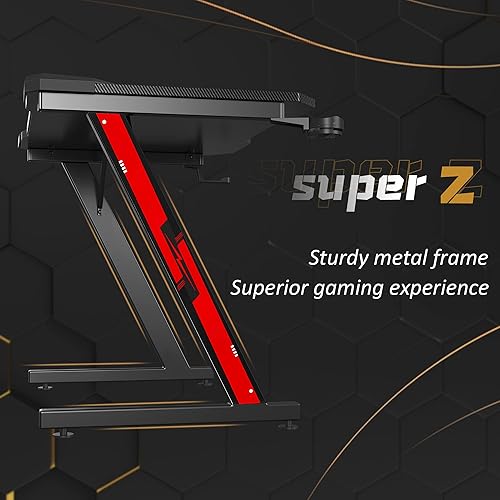 Miniatura 6 de Homall Gaming Computer Desk with Carbon Fiber Surface, Gaming Table Z Shaped Pc Home Office with Cup Holder&Headphone Hook(32 in, Black)