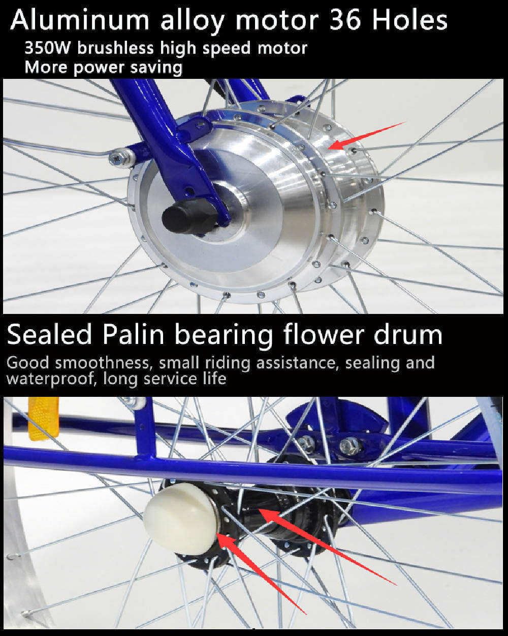 Tricycle électrique pour Adultes, Vélo à 3 Roues 24 Pouces, Grand Panier + écran LCD, Capacité De Charge 150 Kg, pour Les Achats Et Les Voyages des Personnes âgées Blue