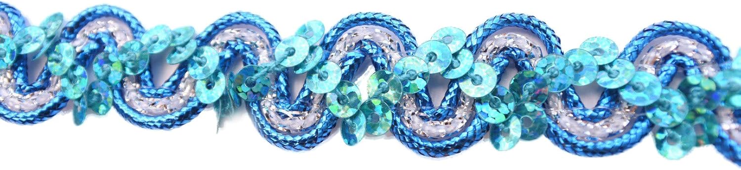 Trimming 18mm Metallic and Sequin Braid Trim in Many Colour Options for Bridal, Fashion, Crafting 10 Metre (Turquoise)