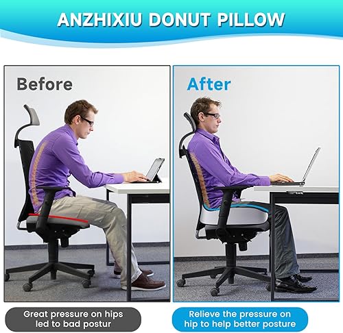 Miniatura 6 de anzhixiu Almohada de dona blancanegra para hemorroides, dolor de coxis y poscirugía - Almohada para hemorroides para silla de oficina, asiento de
