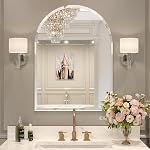Miroir de salle de bains sans cadre, 22" x 30" Miroir de Vanité Arched pour mur biseauté, Miroir mural Arch pour hall d'entrée, portes d'accès, évier