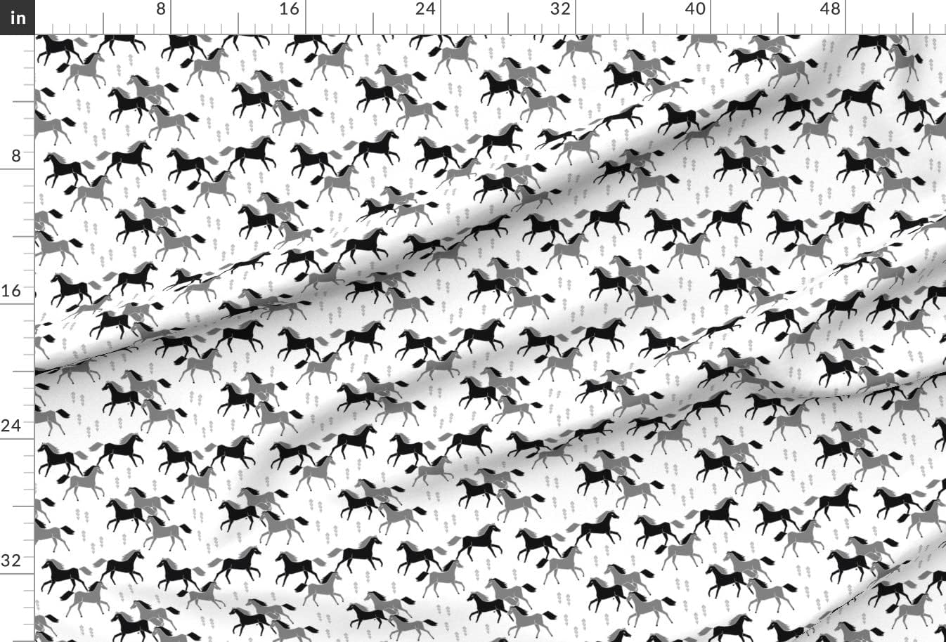 Spoonflower Fabric - Horses Black Grey Running Western Horse White Texas Pony Cowgirl Printed on Chiffon Fabric by The Yard - Sewing Fashion Apparel Dresses Home Decor