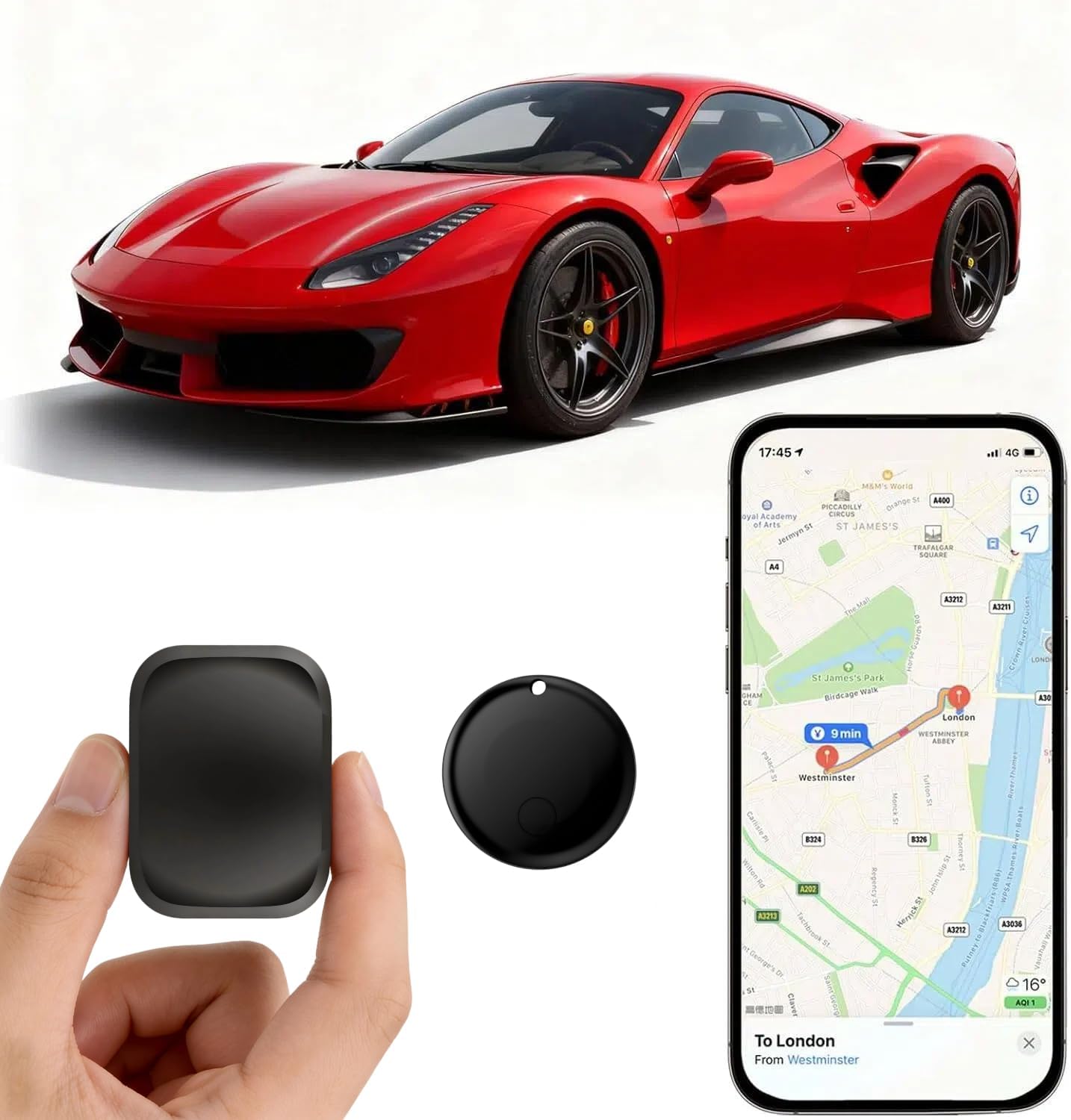 GPS Tracker for Vehicles, iOS Only Magnetic Waterproof Car Tracker, No Monthly Fee, Mini Portable GPS Tracker for Cars, Trucks, Motorcycles, Anti-Theft Vehicle Tracking Device
