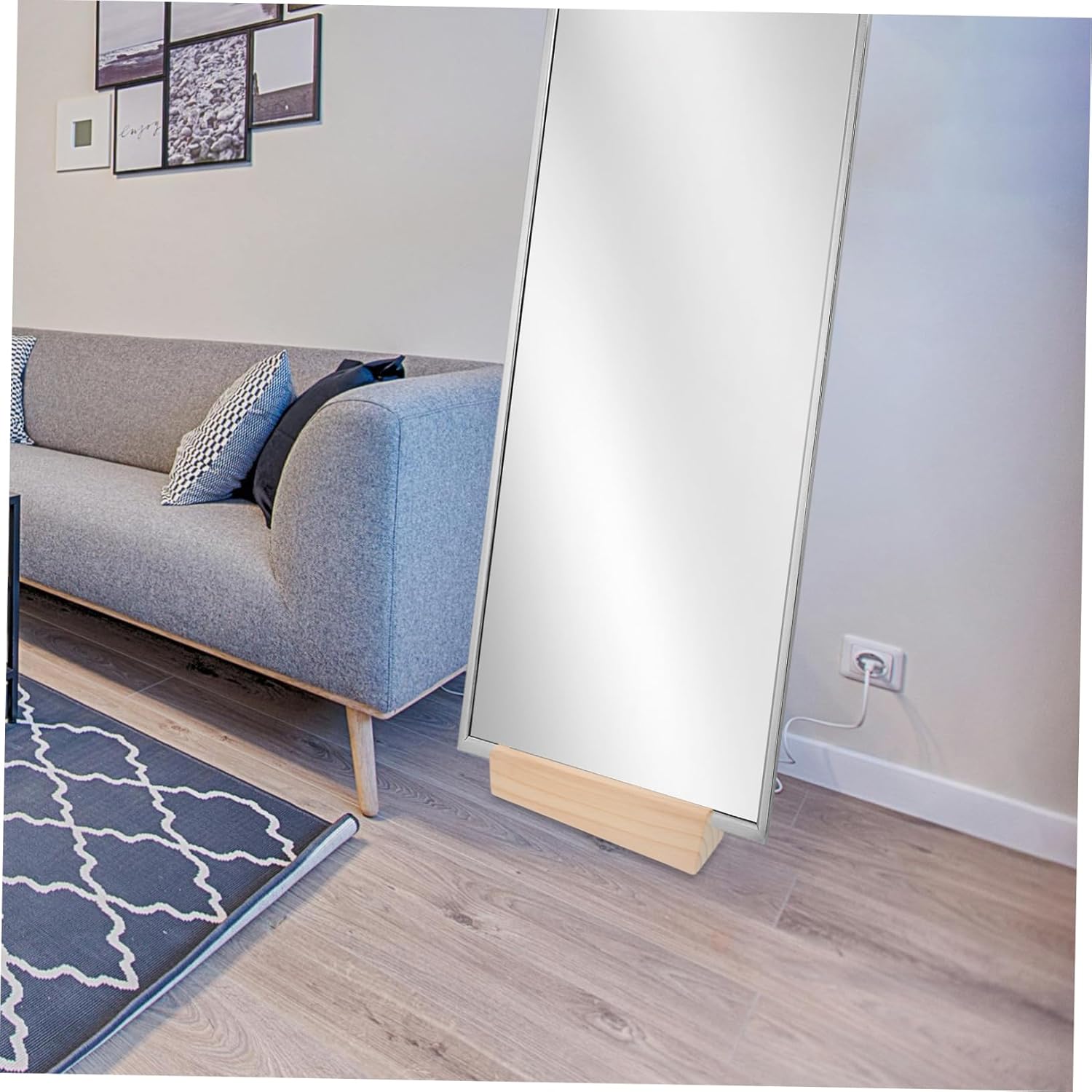 Full Wooden Mirror Base Stand for Floor Mirror Solid Wood Support Frame with Non-slip Pad Easy Installation for Bedroom Living Room and Bathroom Decor