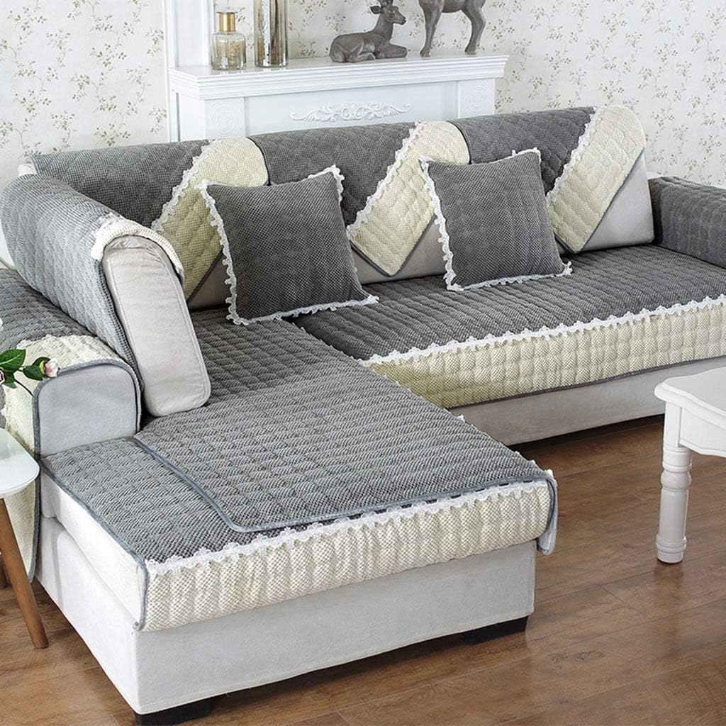 HC&WT Non-Slip Thicken Sofa Cover for Living Room, 1 Piece Plush Slipcover with Lace Quilted Furniture Sofa Protector Four Seasons Universal Couch Cover (B,90x240cm(35x94inch))