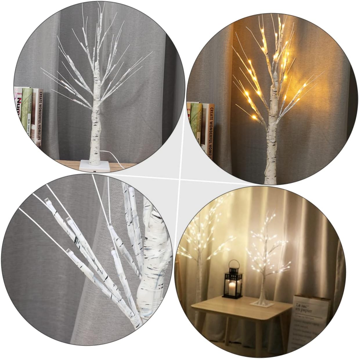 2Pcs Birch Tree Decorative Lamp LED Night Light for Indoor Home Decor Glowing Tree Adornment for Festivals Bedroom Restaurant