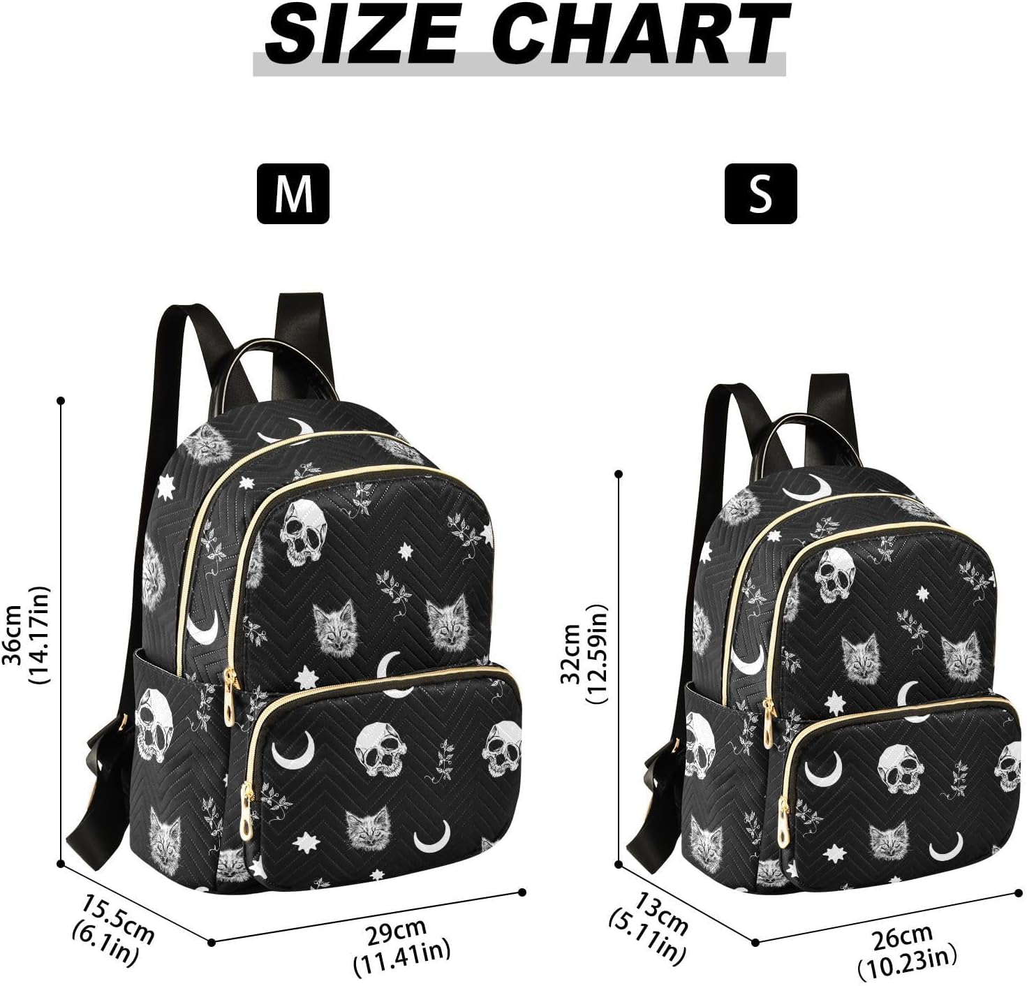 Women Fashion Backpack Purse Casual Lightweight Travel Shoulder Bag Skull Cat Moon Gothic Pattern Rucksack Ladies Bag, Small - Image 4
